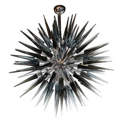 Stunning Smoked Grey Hand Blown Murano Glass Spiked Starburst Chandelier