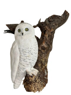 Stunning Snowy Owl Hand Carved Wood Bird, Black Forest Folk Art, Germany