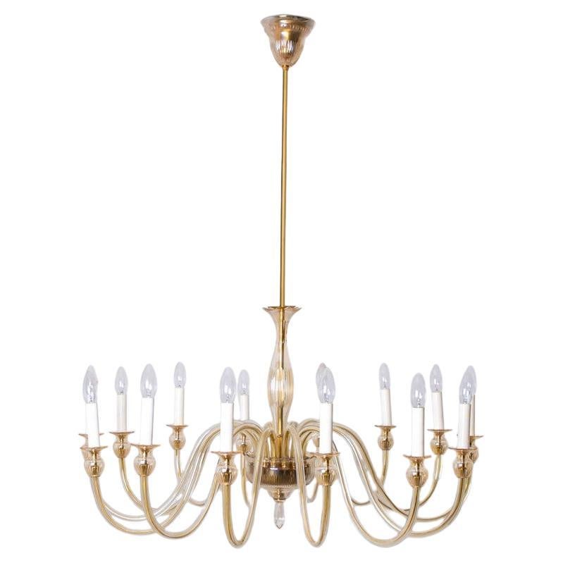 Stunning Soft Amber Murano Glass Chandelier 14 arms, Italy 1960