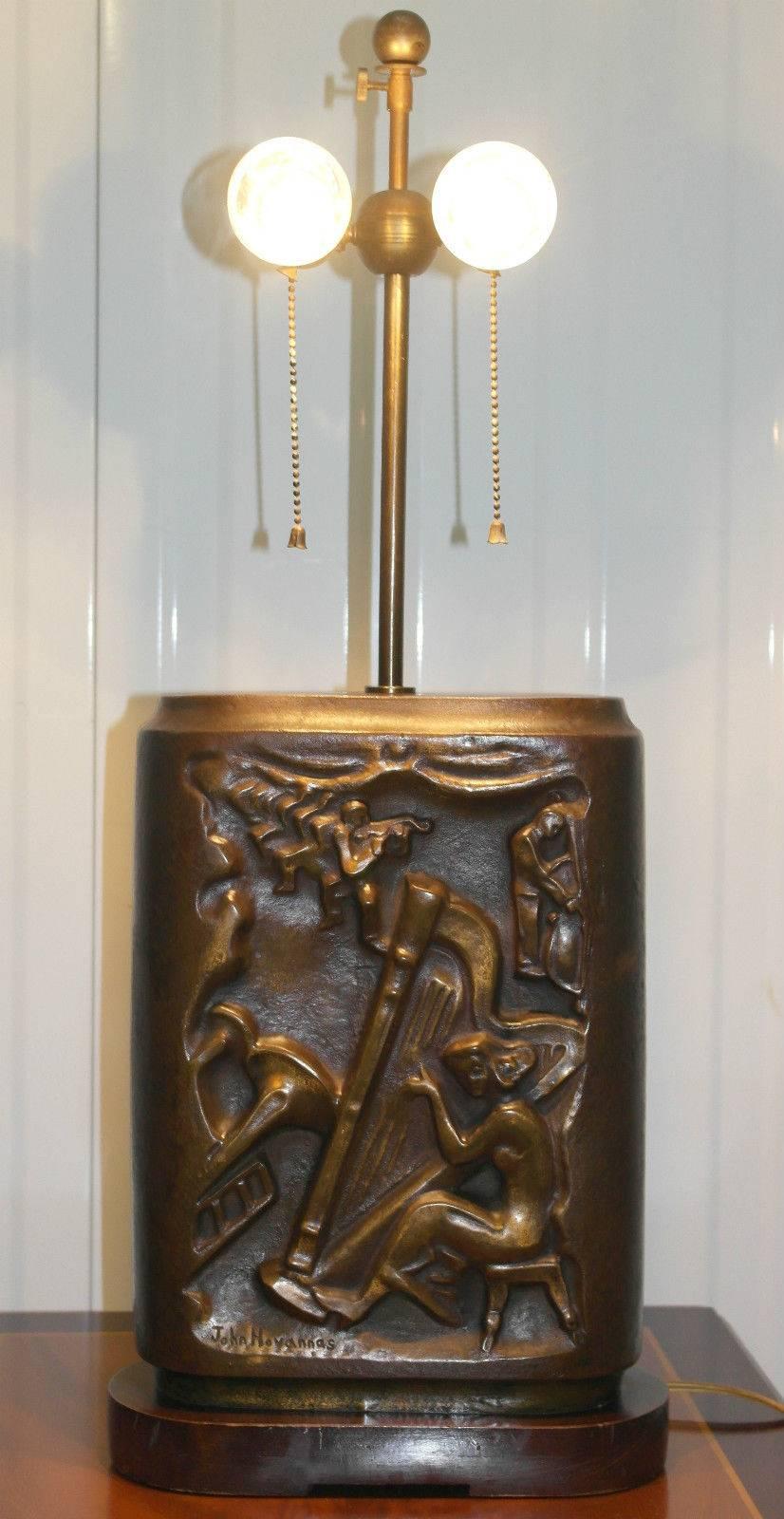 Stunning Solid Bronze John Hovannes Art Lamp Depicting Musicians and Ballerinas 4