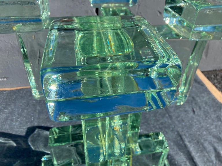 Stunning Solid Glass Block Table, Green, USA 1970s For Sale at 1stDibs