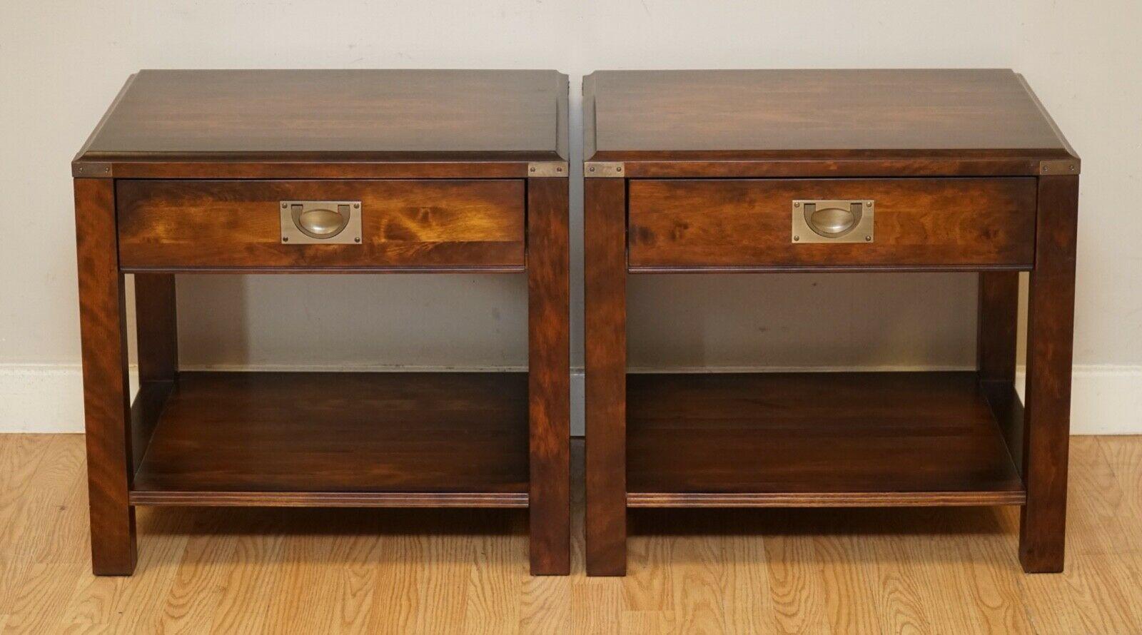 We are delighted to sell this Pair of Campaign Bed Side Tables by John Lewis.
These are a very well made pair, large and elegant to go in your room or any room in your home. 

In very good condition. 

We have lightly restored this by giving it