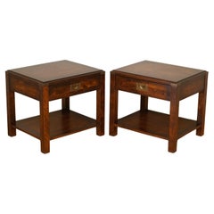 Vintage Stunning Solid Large Pair of Military Campaign Bedside Tables