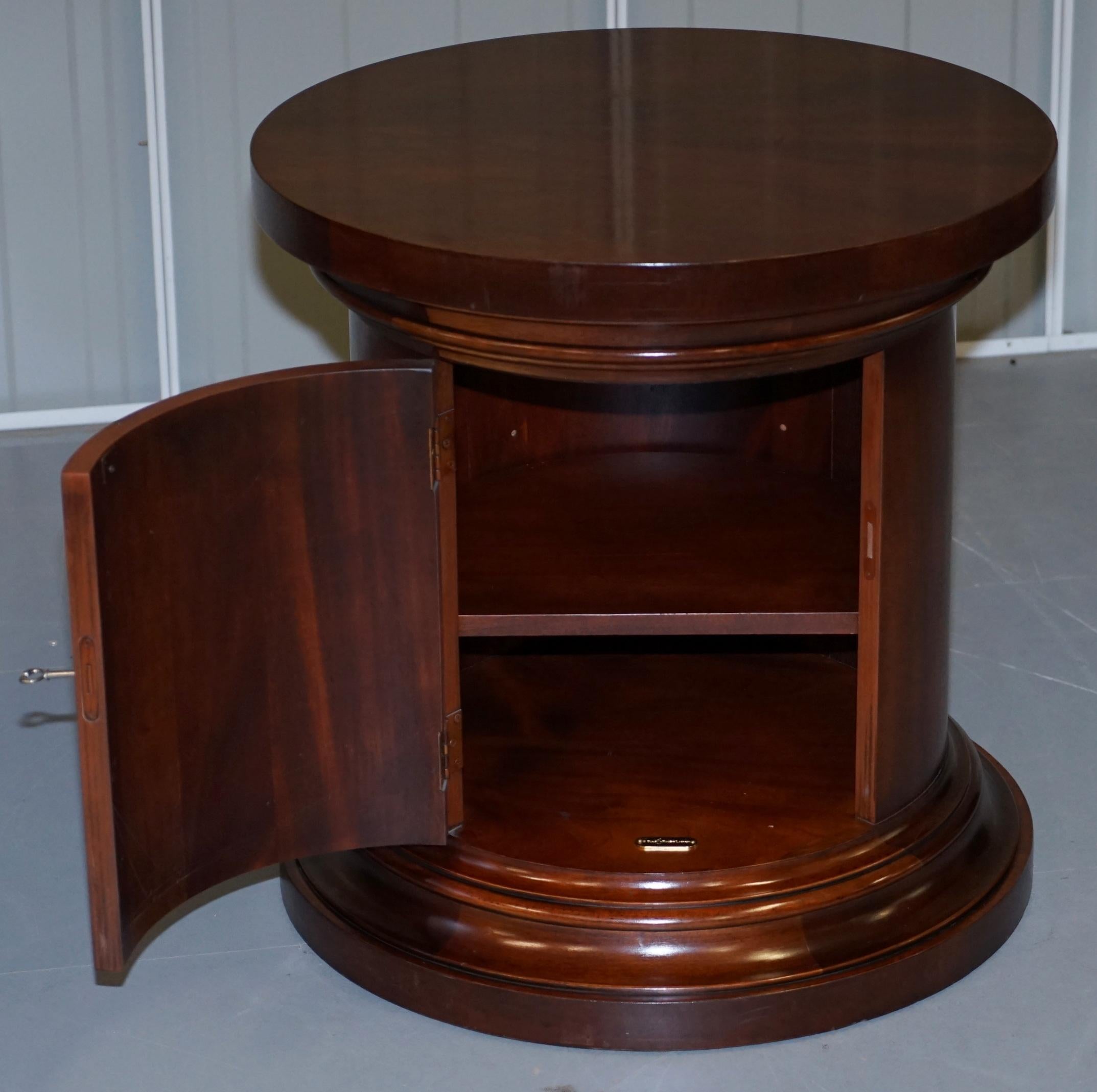 Stunning Solid Mahogany Ralph Lauren Polo Drum Side Lamp Wine Table Cupboard 1