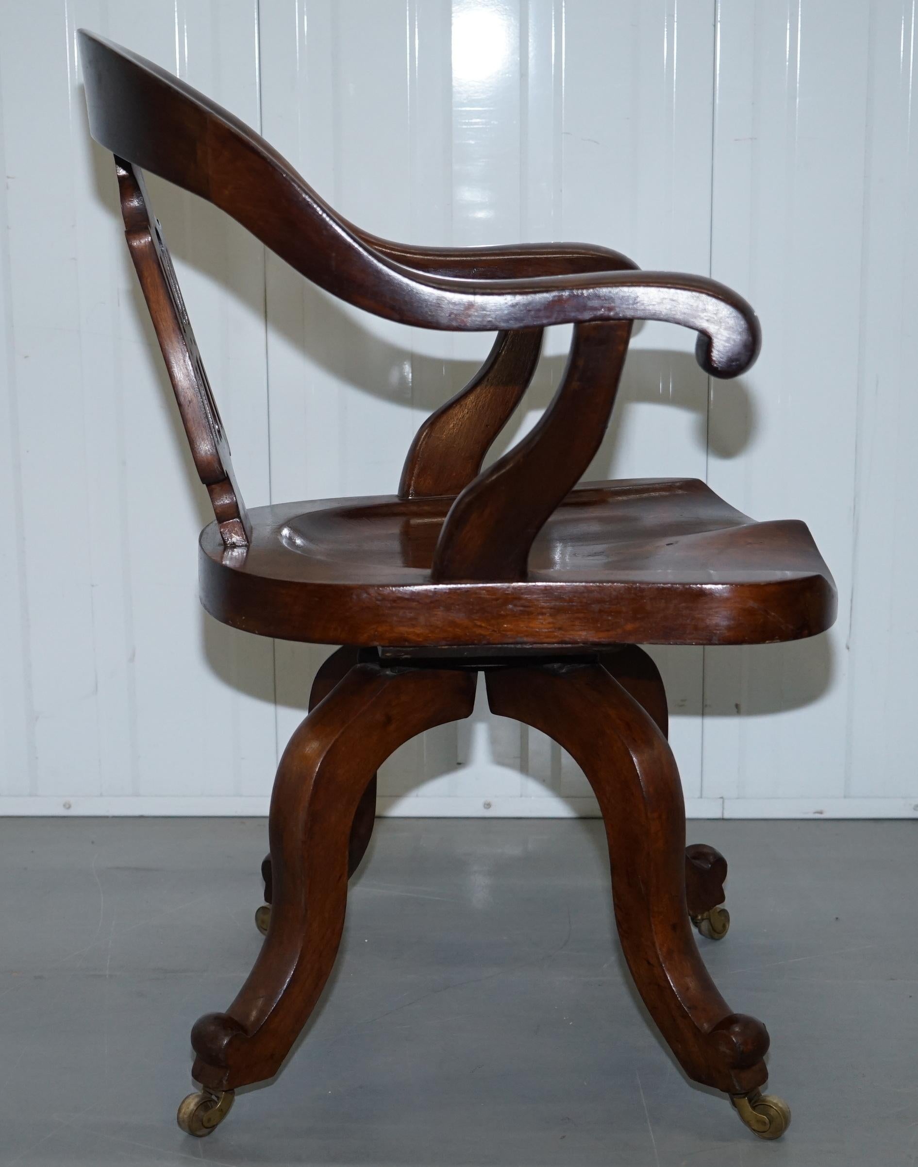 Stunning Solid Mahogany Victorian Swivel Office Captains Chair Lovely Timber 4