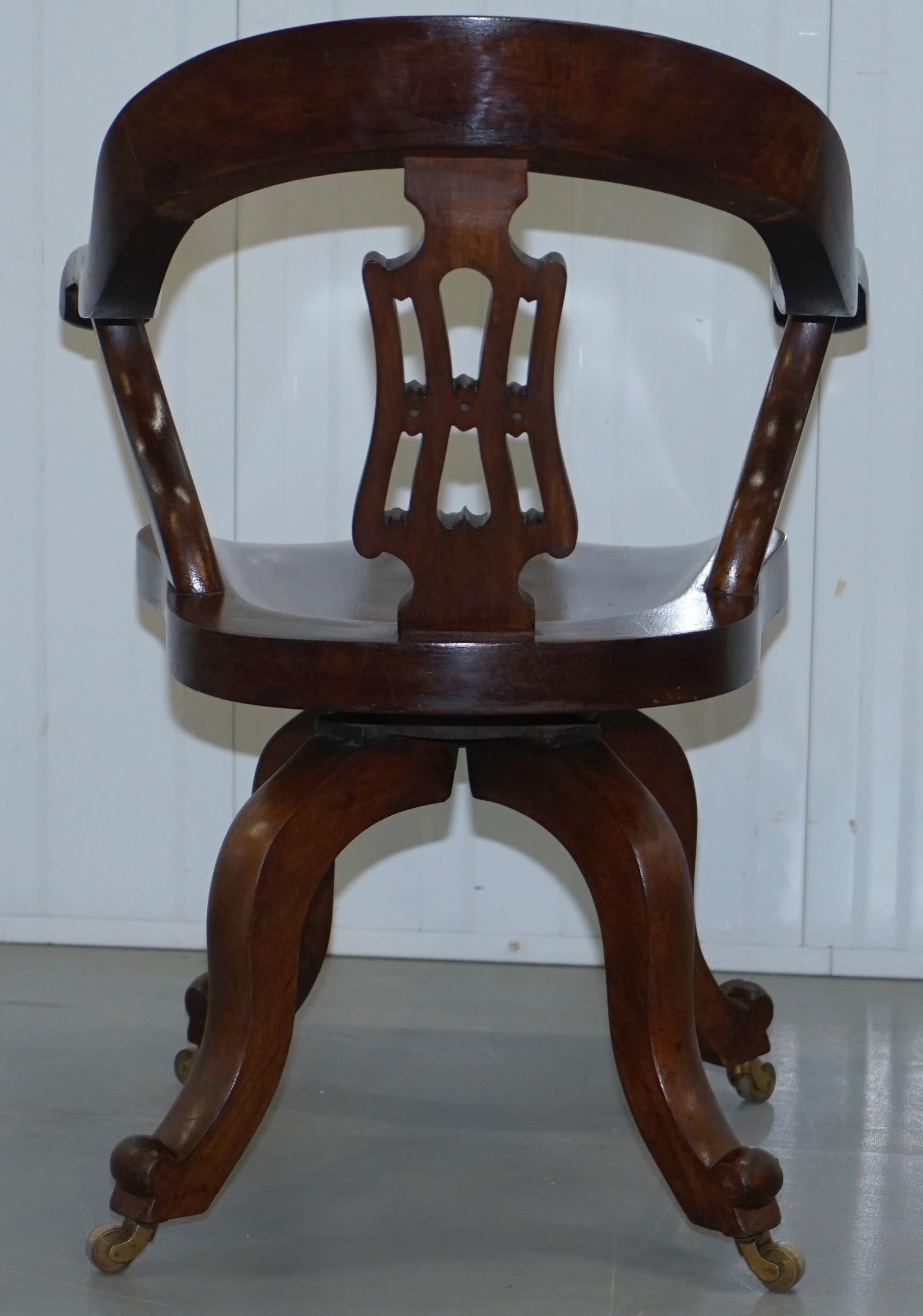 Stunning Solid Mahogany Victorian Swivel Office Captains Chair Lovely Timber 6