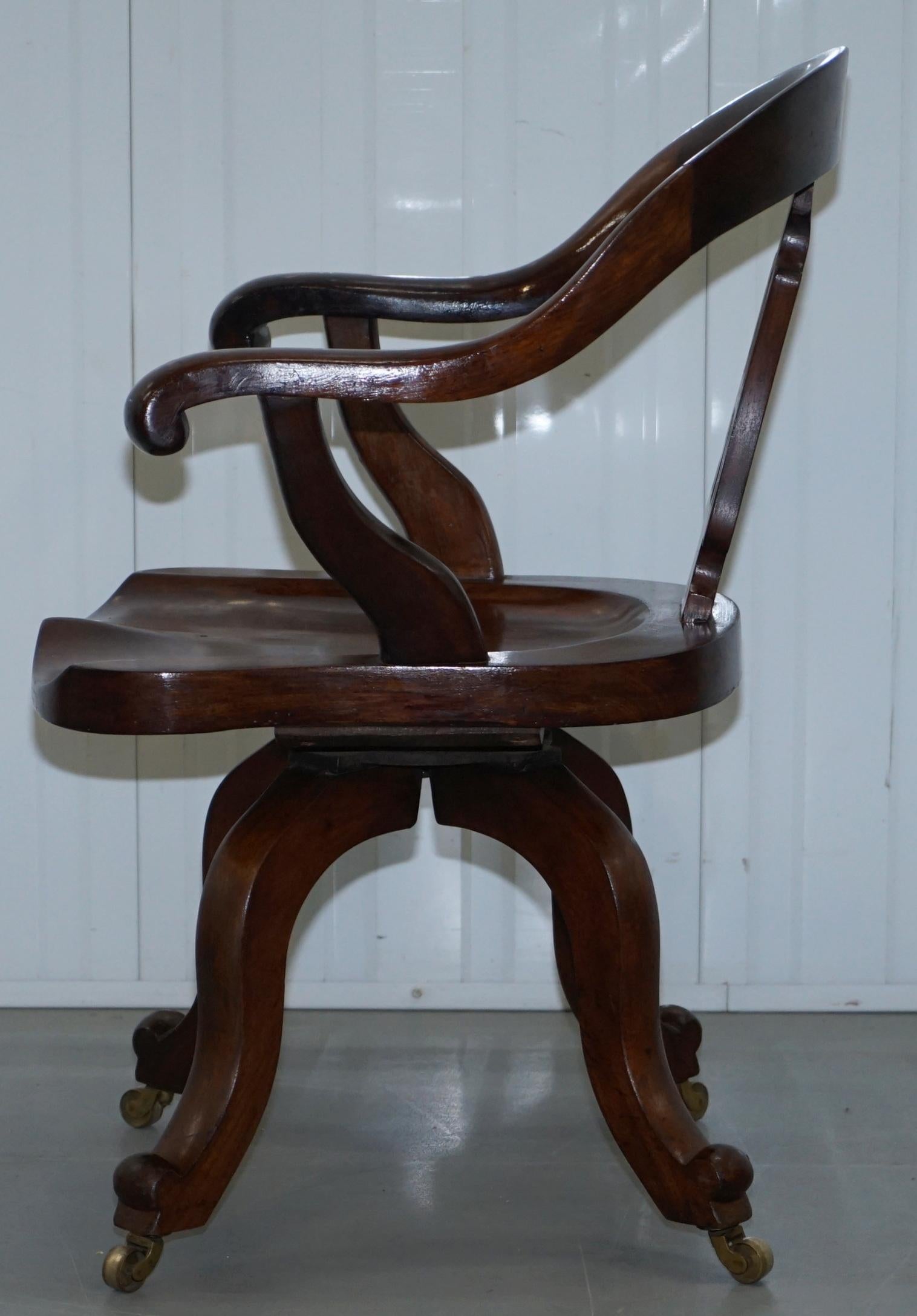 Stunning Solid Mahogany Victorian Swivel Office Captains Chair Lovely Timber 8