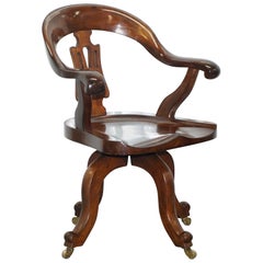 Superbe chaise de capitaine de bureau pivotante victorienne en acajou massif et bois élégant
