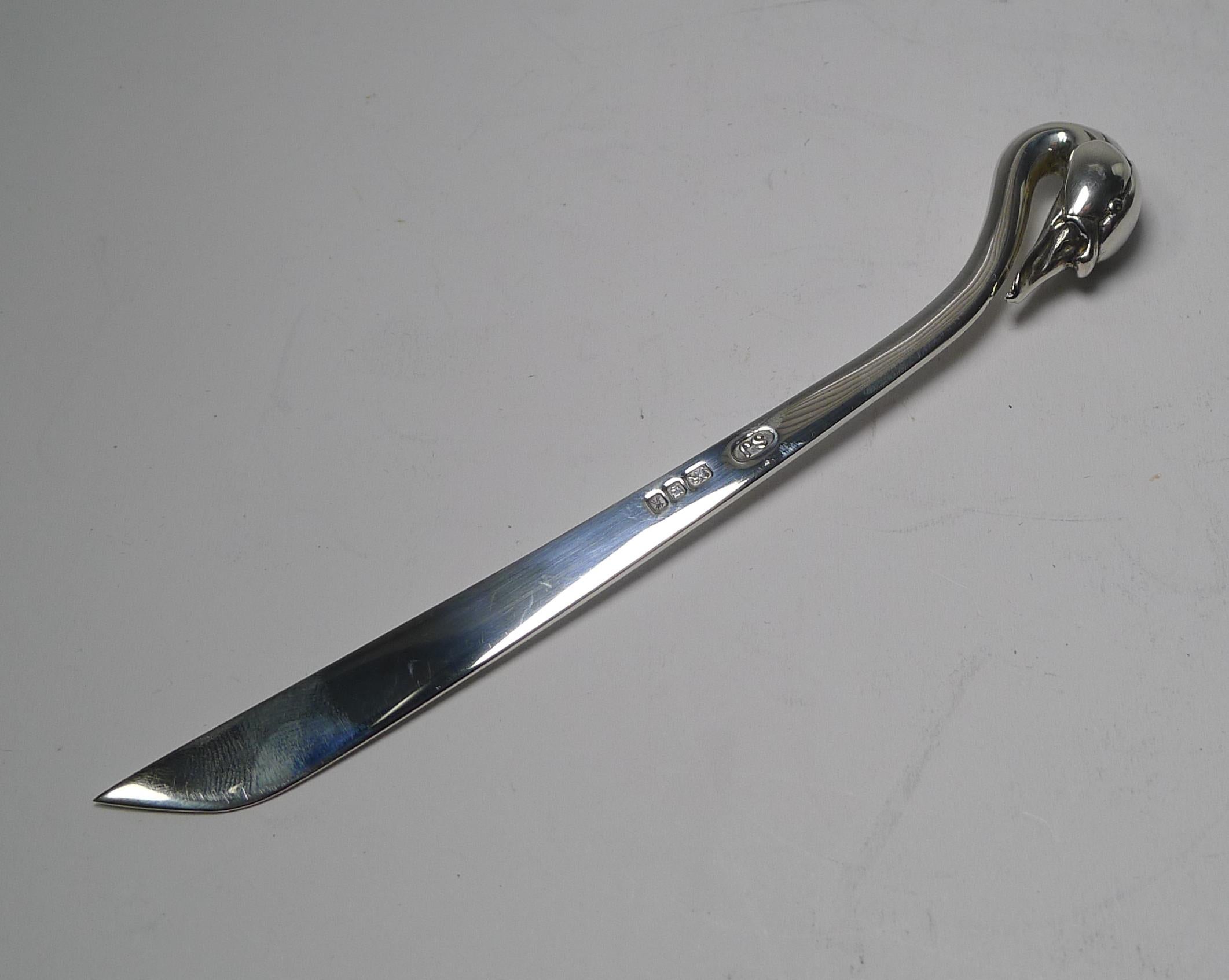 Late 20th Century Stunning Solid Silver Swan Letter Opener by Sarah Jones For Sale