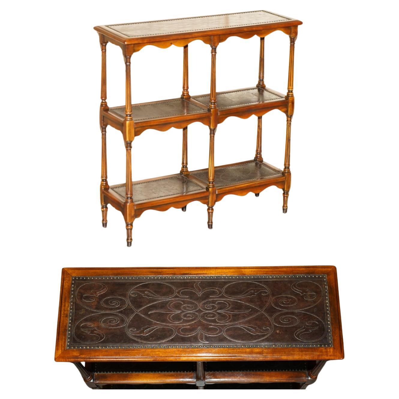 STUNNiNG SOLID WOOD & LEATHER EMBOSSED THEODORE ALEXANDER ETAGERE OPEN BOOKCASE