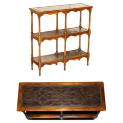 STUNNiNG SOLID WOOD & LEATHER EMBOSSED THEODORE ALEXANDER ETAGERE OPEN BOOKCASE