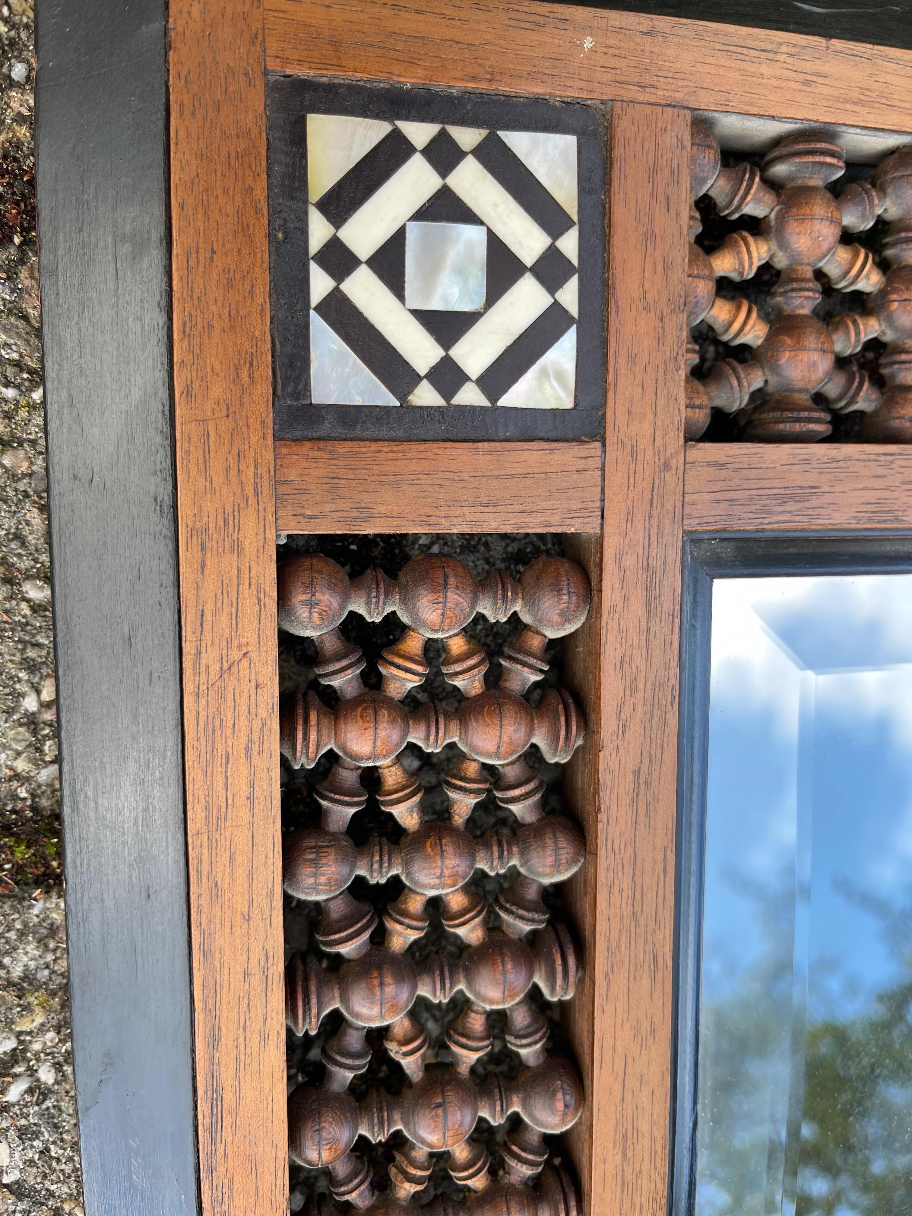 Stunning Spanish Antique Wooden Picture Frame / Mirror, Inlaid and Turned Motifs For Sale 7