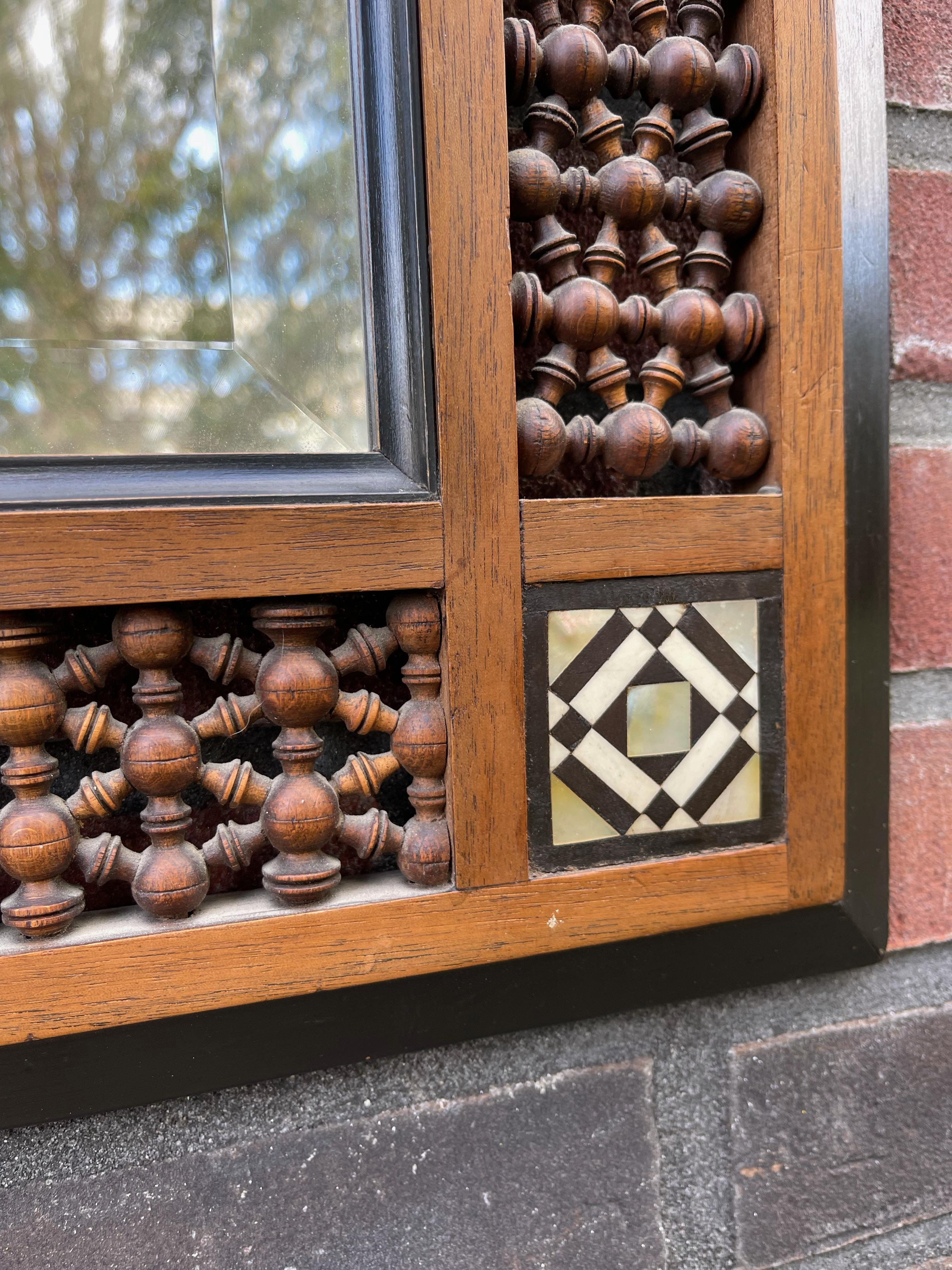 Stunning Spanish Antique Wooden Picture Frame / Mirror, Inlaid and Turned Motifs For Sale 12