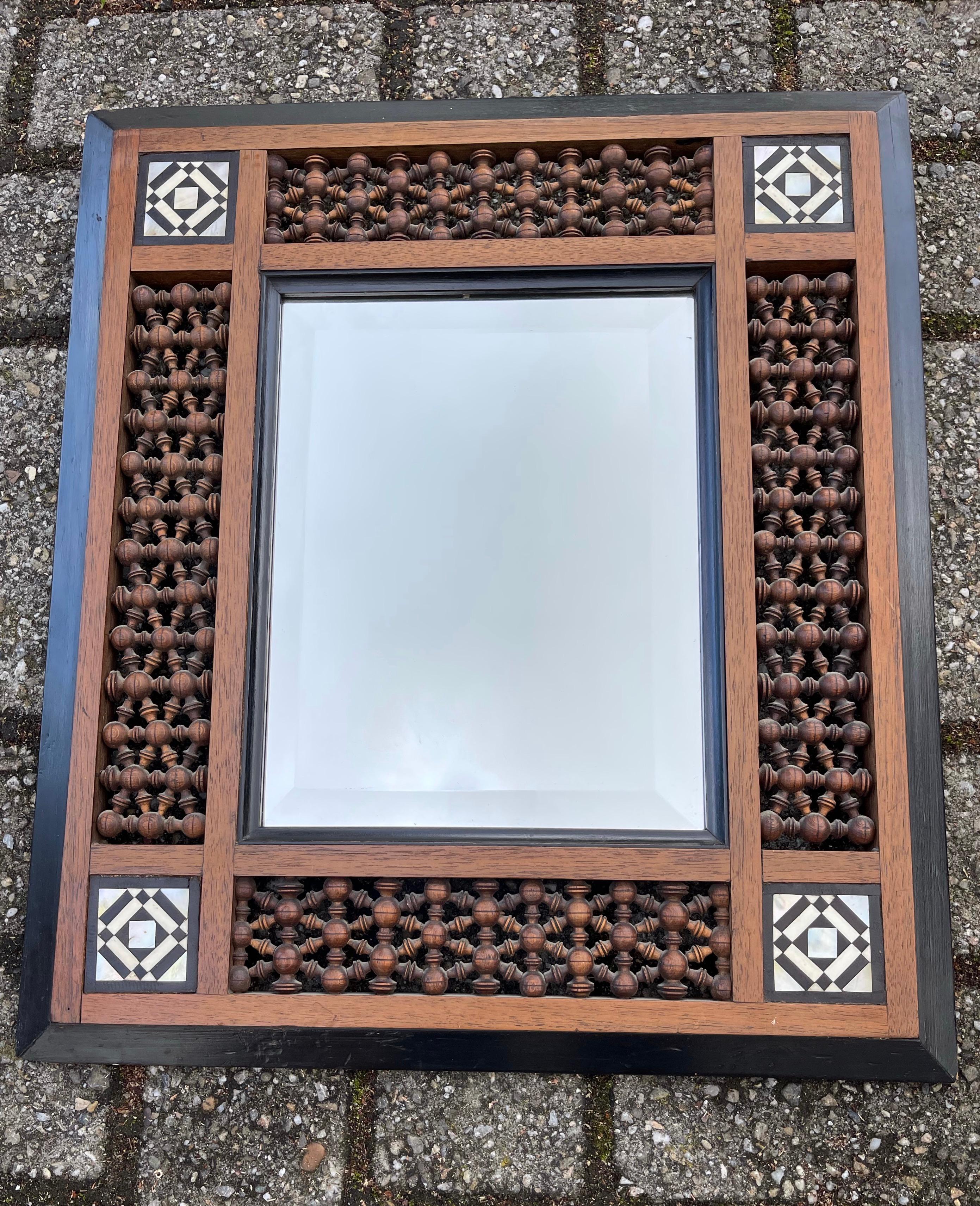 Stunning Spanish Antique Wooden Picture Frame / Mirror, Inlaid and Turned Motifs For Sale 13