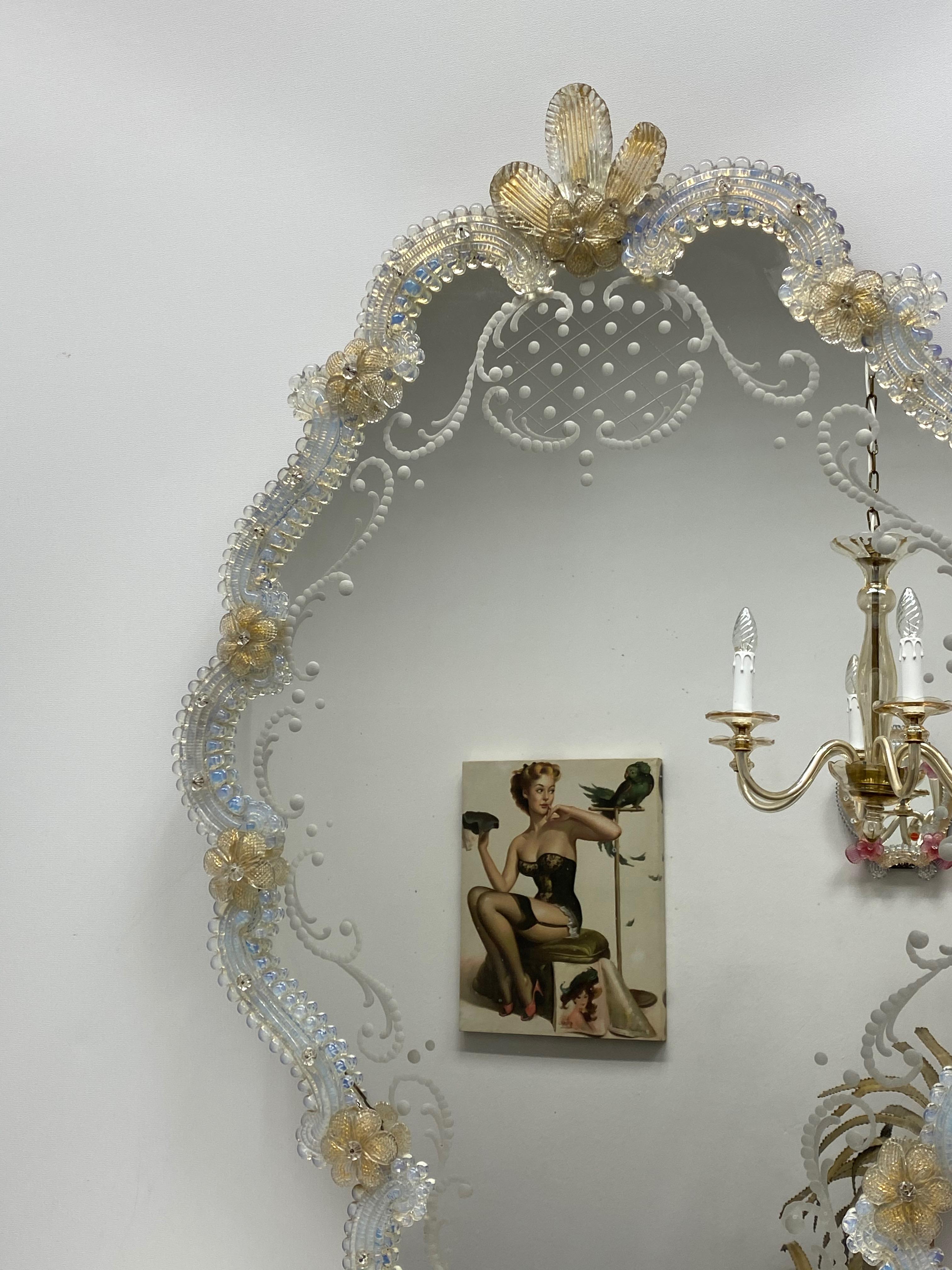 Hand-Crafted Stunning Spectacular Murano Glass Wall Mirror, circa 1950s, Italy