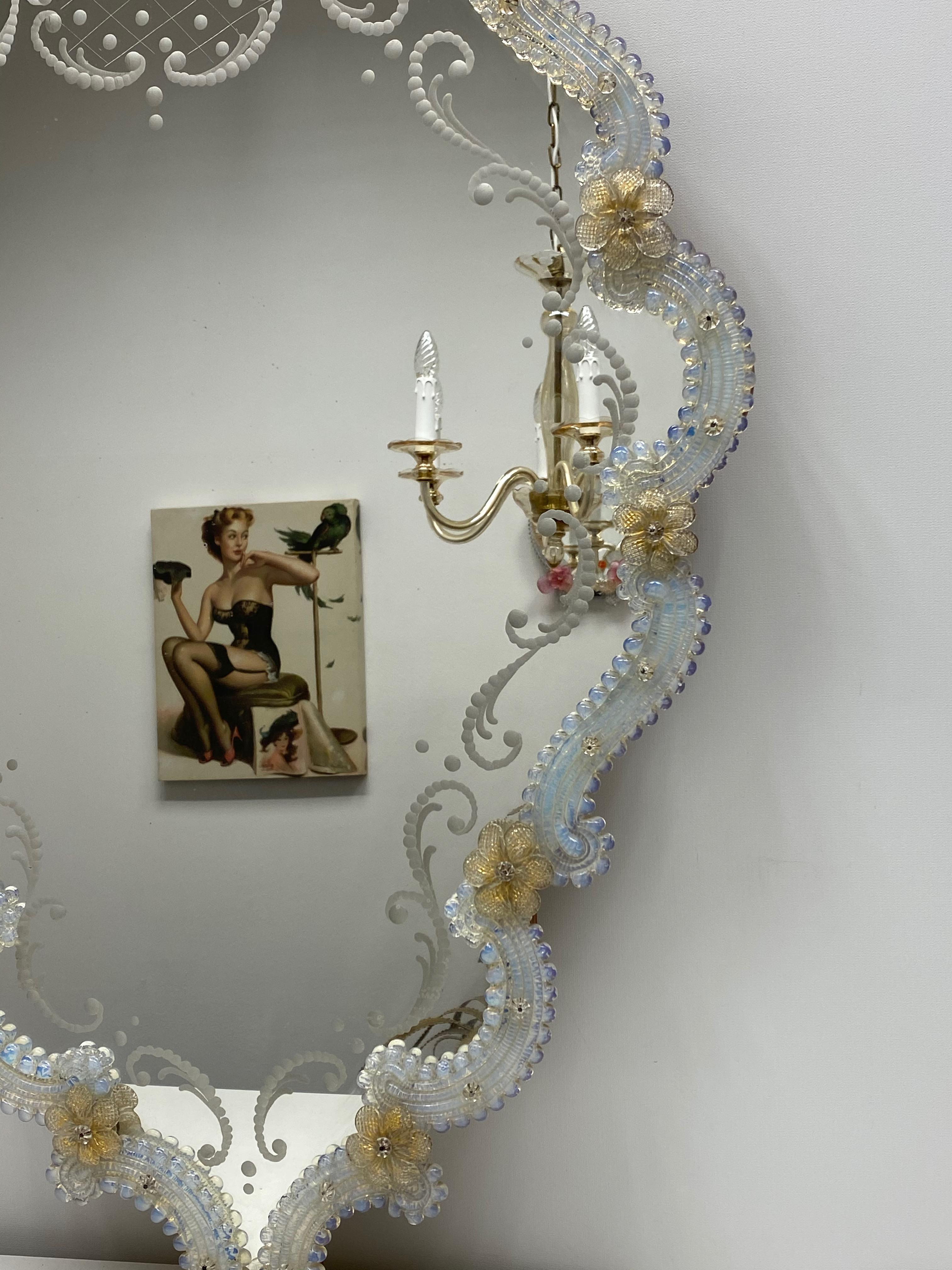 Mid-20th Century Stunning Spectacular Murano Glass Wall Mirror, circa 1950s, Italy