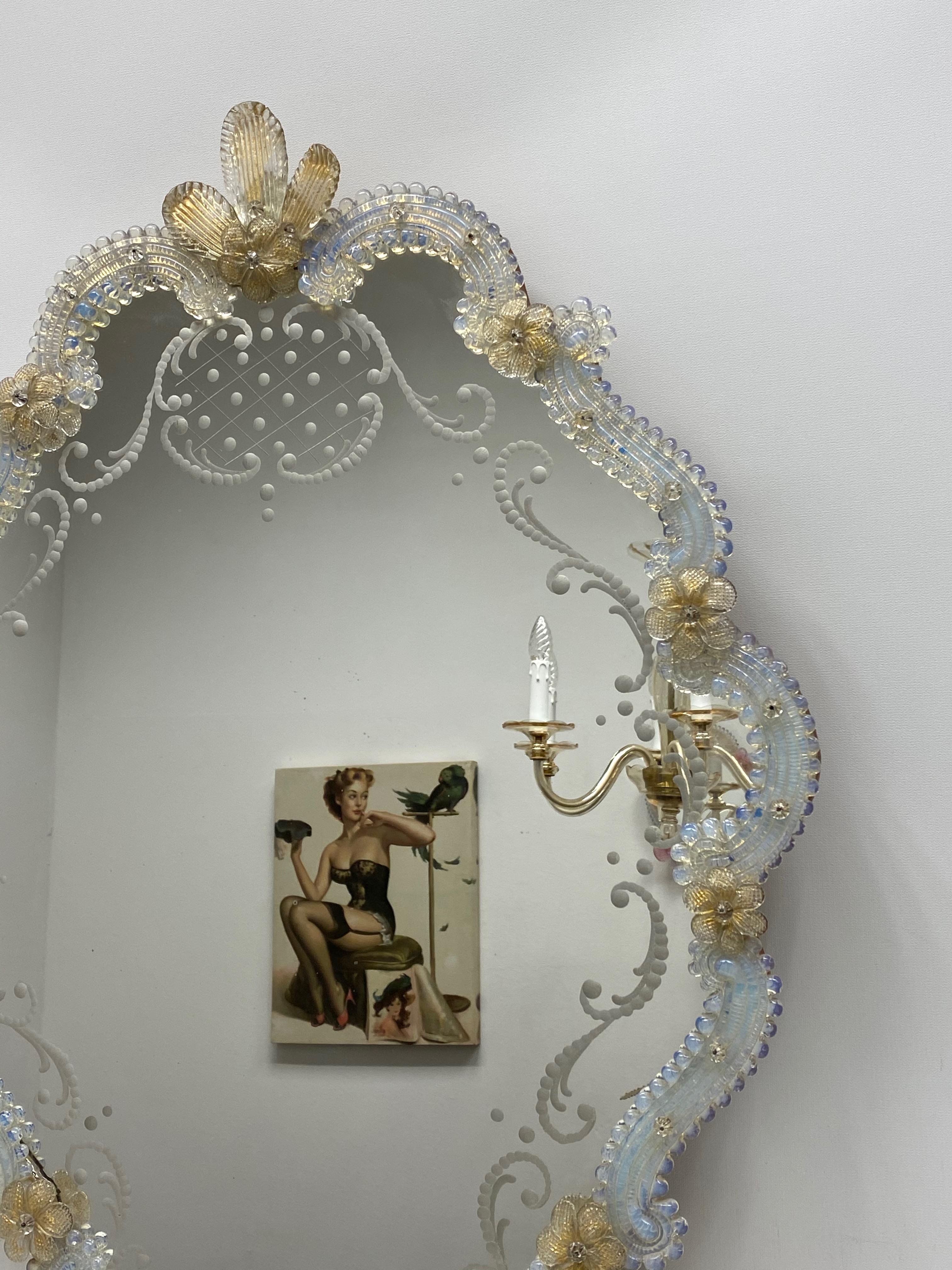Stunning Spectacular Murano Glass Wall Mirror, circa 1950s, Italy 1