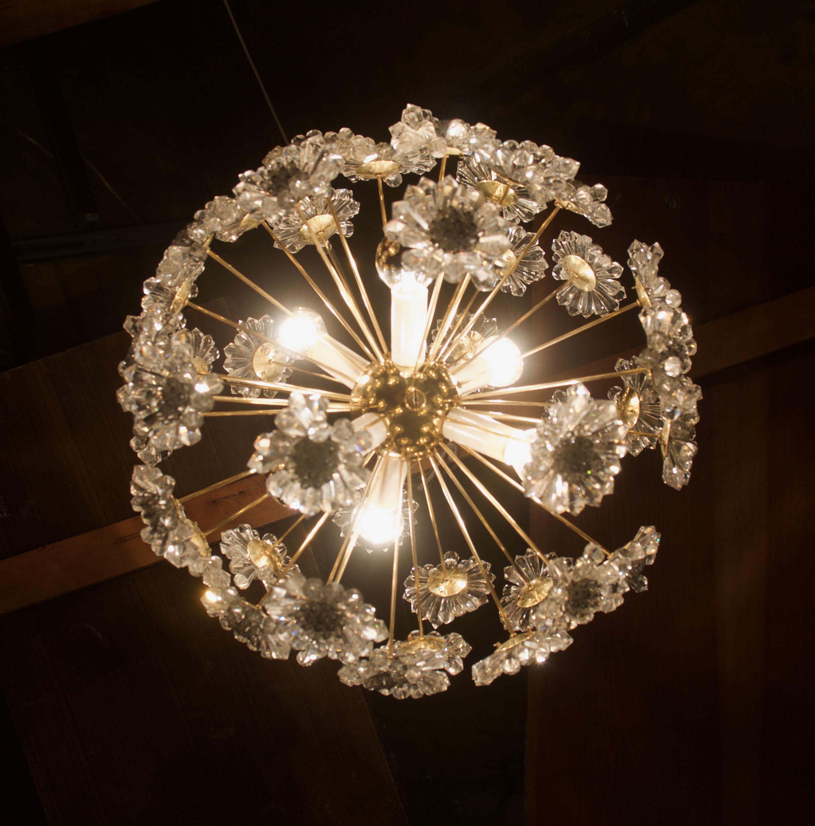Stunning Sputnik Chandelier with Crystal Flowers For Sale 2