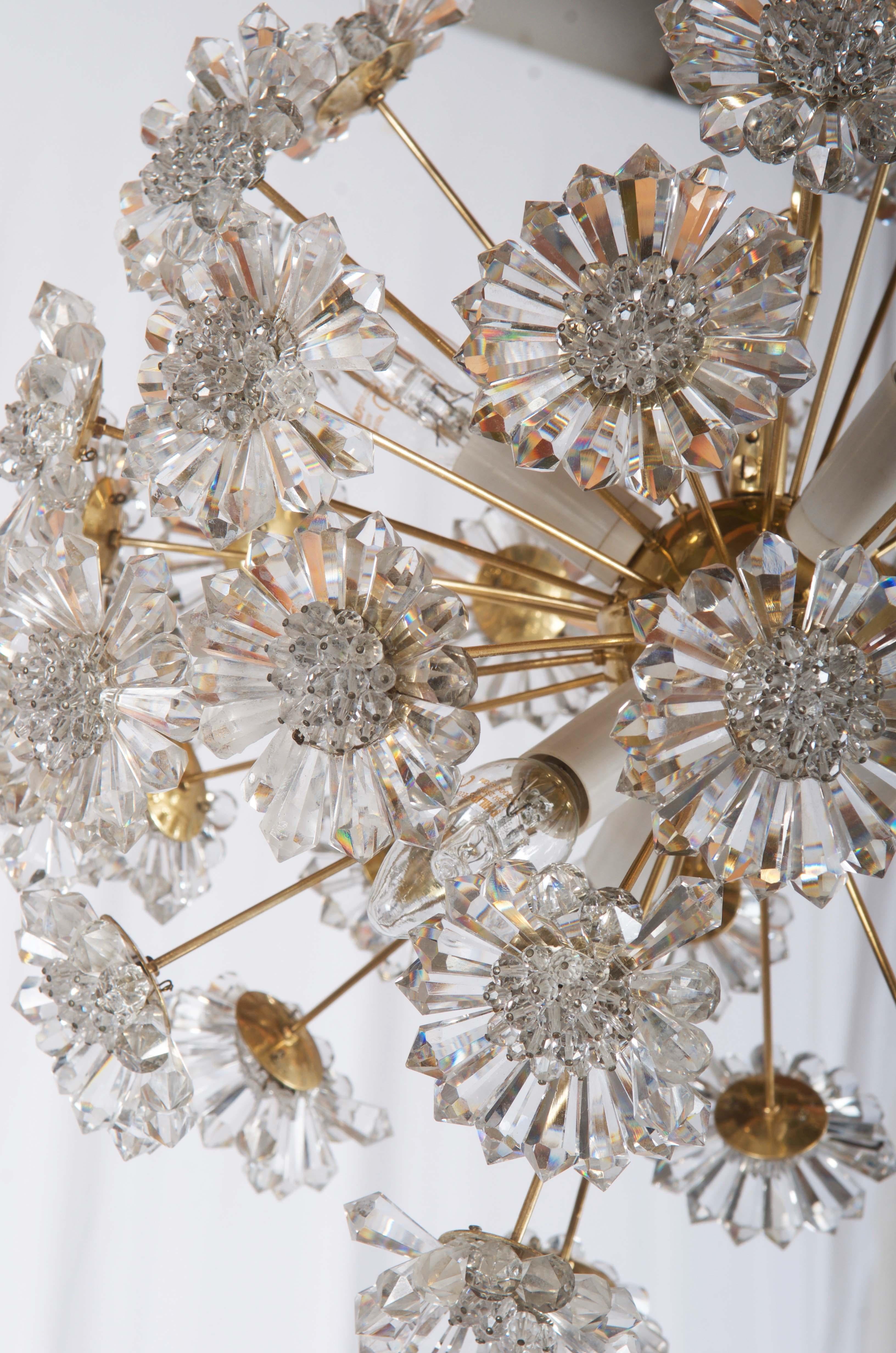 Czech Stunning Sputnik Chandelier with Crystal Flowers For Sale