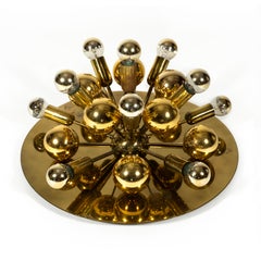 Stunning Sputnik Golden Brass Flush Mount Wall Light by Cosack 1970s