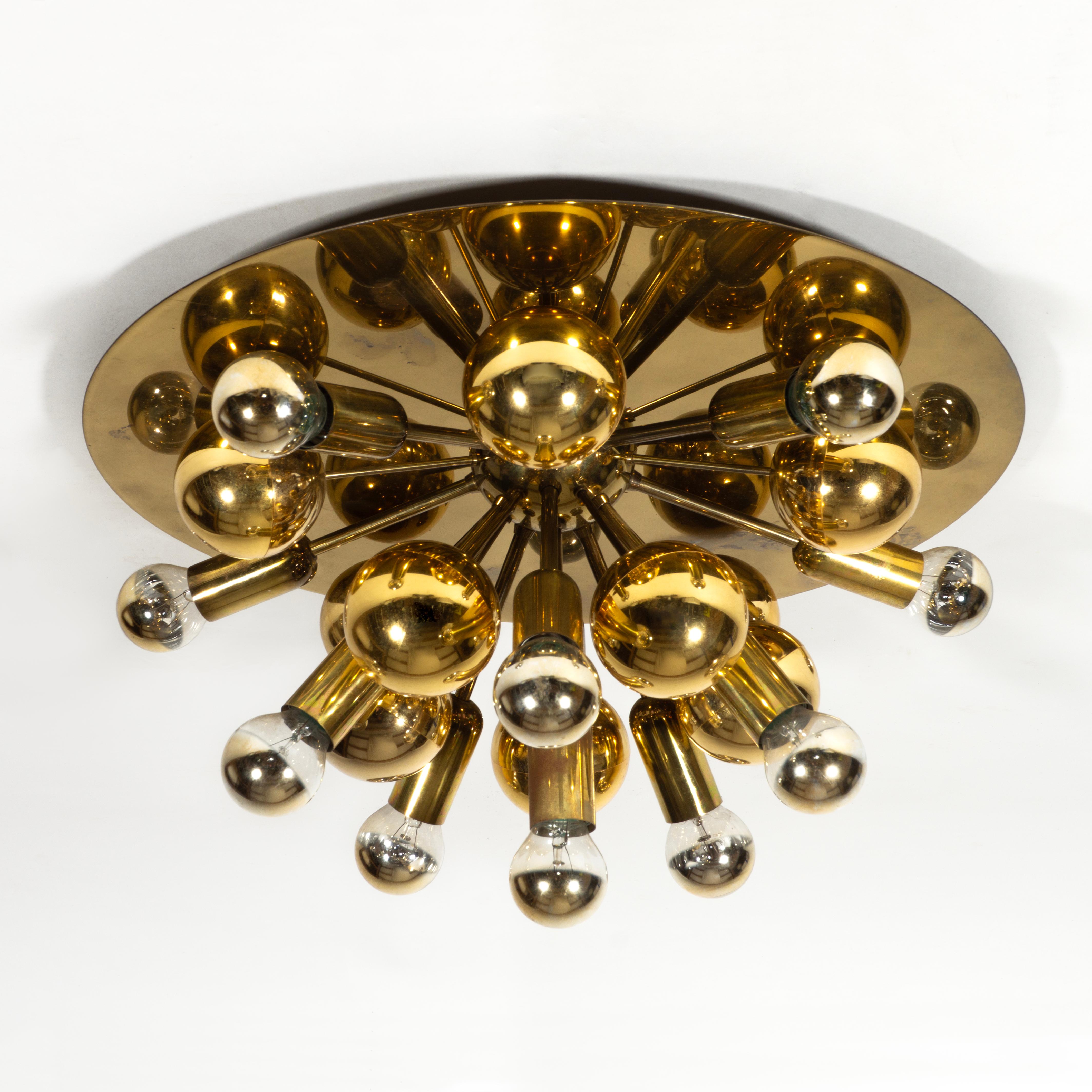 Space Age Stunning Sputnik Golden Brass Flush Mount Wall Light by Cosack 1970s For Sale