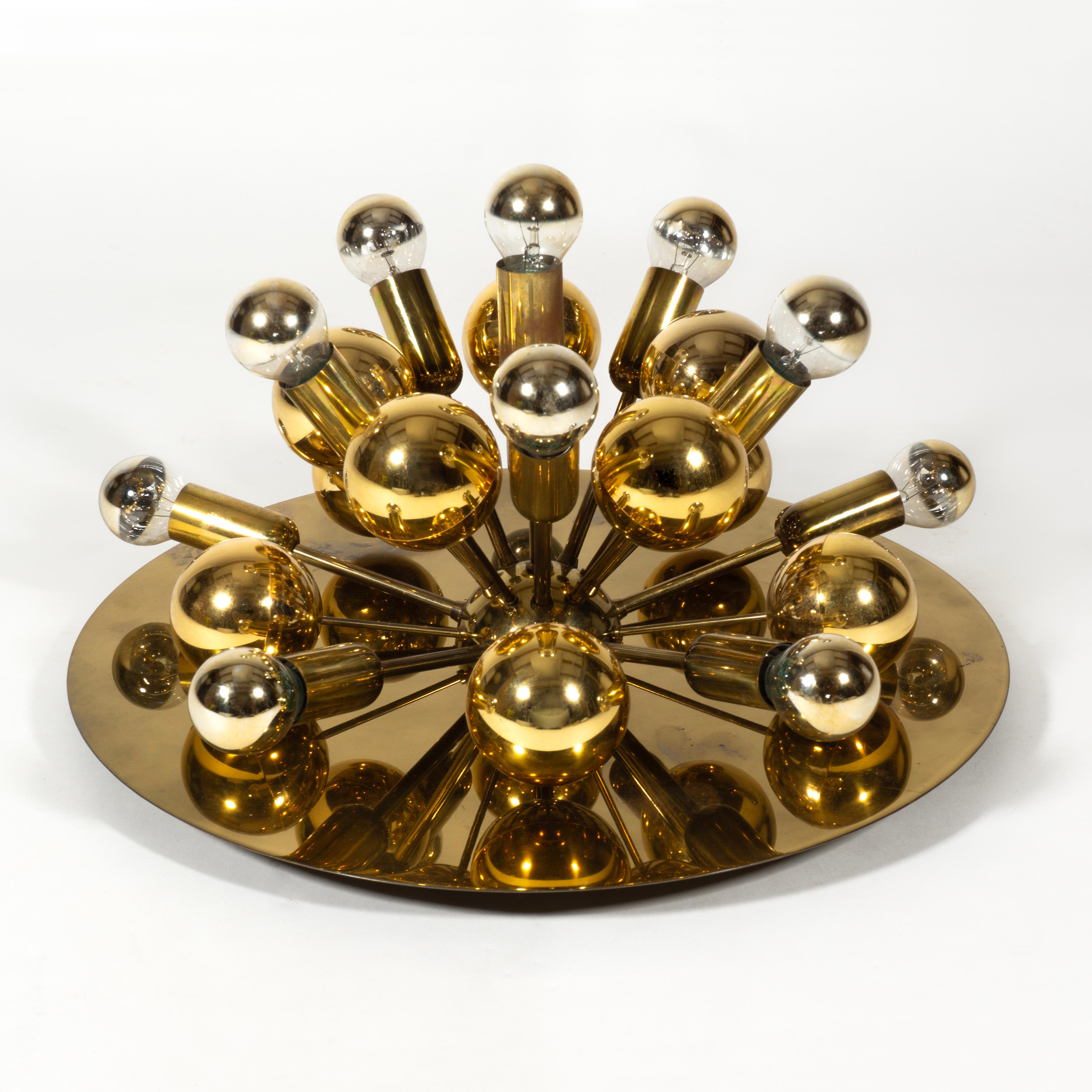 Late 20th Century Stunning Sputnik Golden Brass Flush Mount Wall Light by Cosack 1970s For Sale