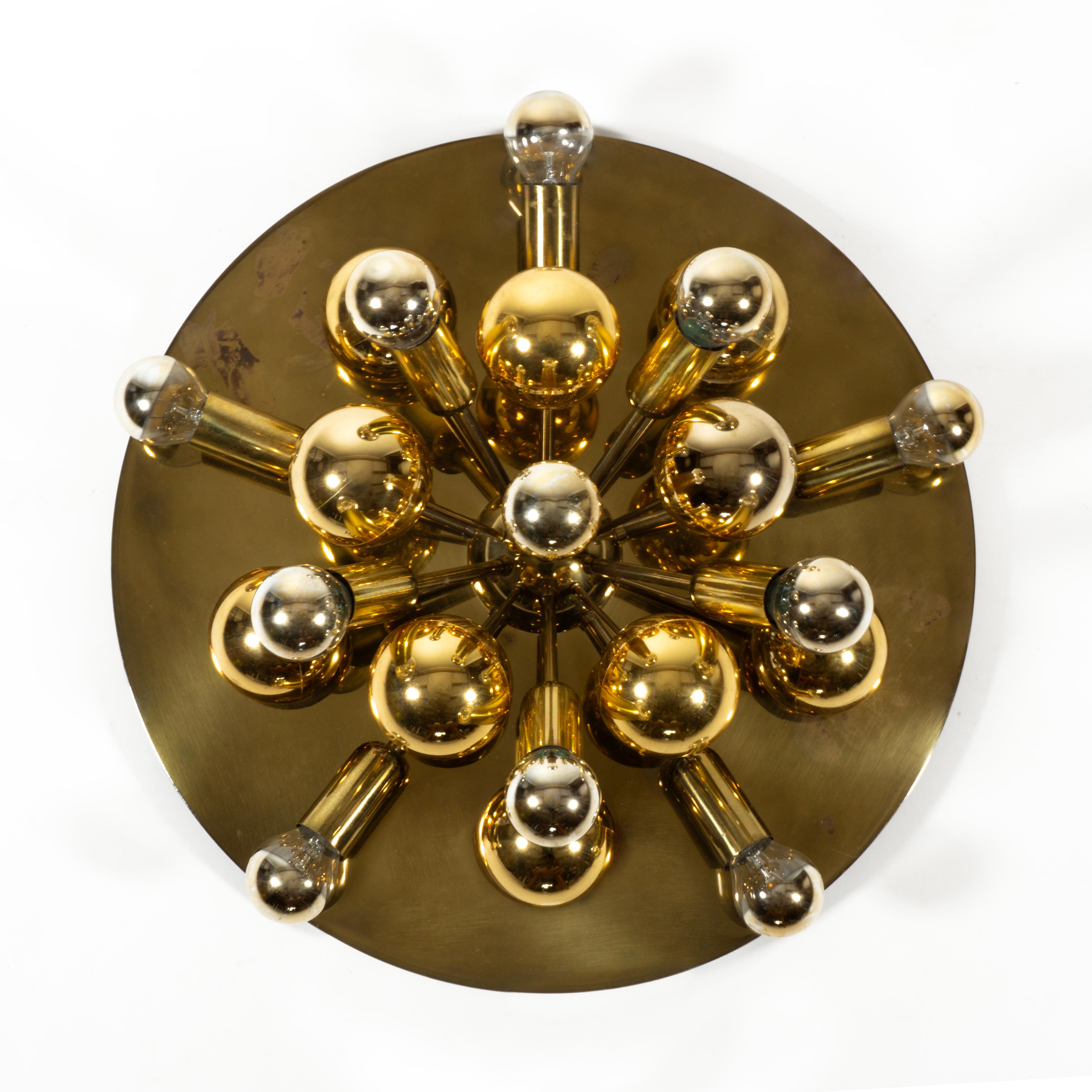 Stunning Sputnik Golden Brass Flush Mount Wall Light by Cosack 1970s For Sale 1