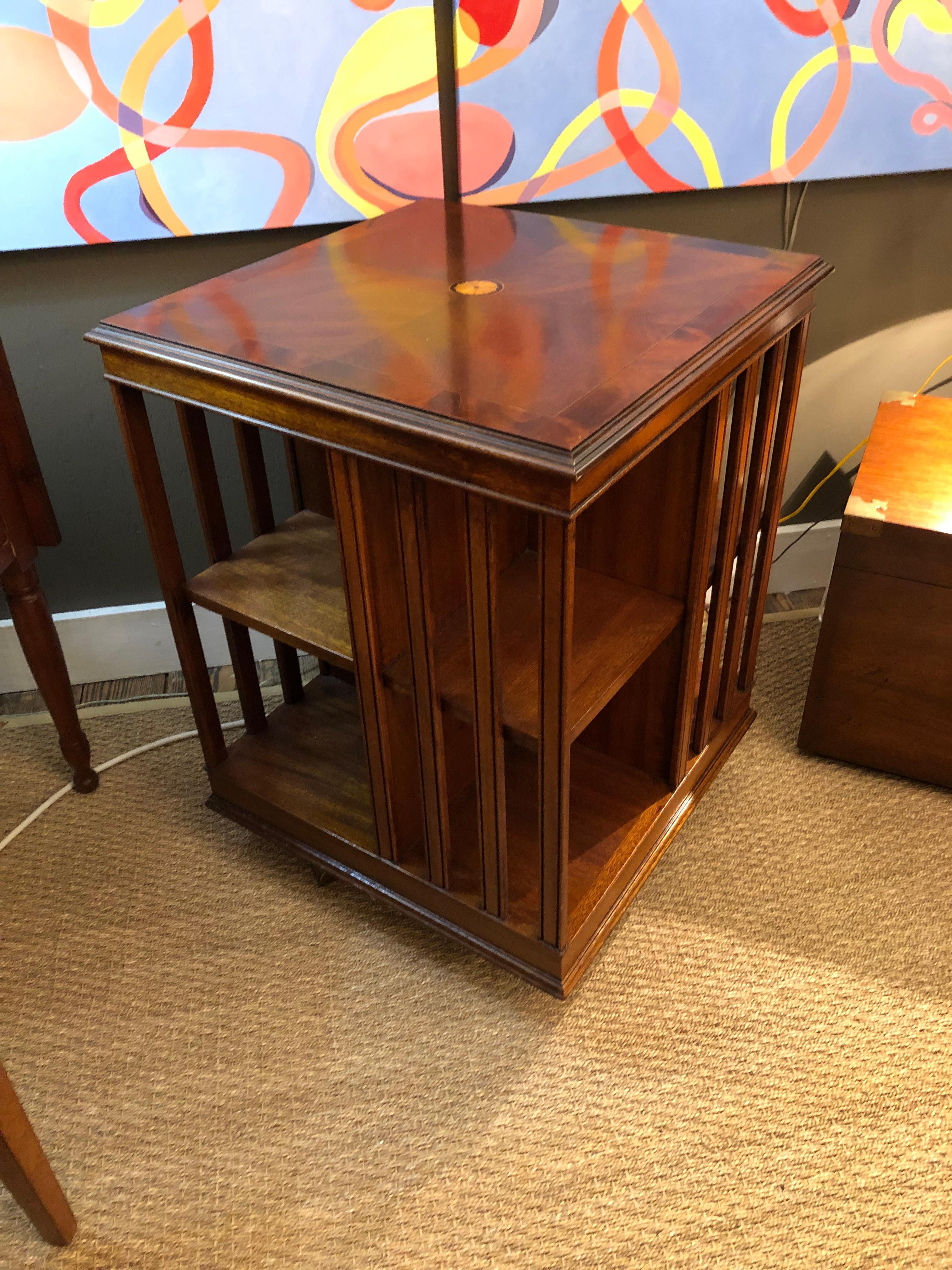 Mid-20th Century Stunning Square Rotating Bookcase Stand Side Table with Arts & Crafts Style