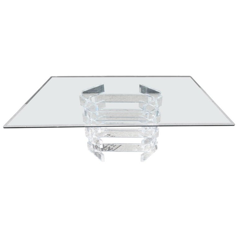 Stunning Stacked Lucite Dining Table Desk Vintage Hollywood Regency For Sale At 1stdibs Pair of rare custom made clear lucite and polish stainless steel dining table bases. 1stdibs