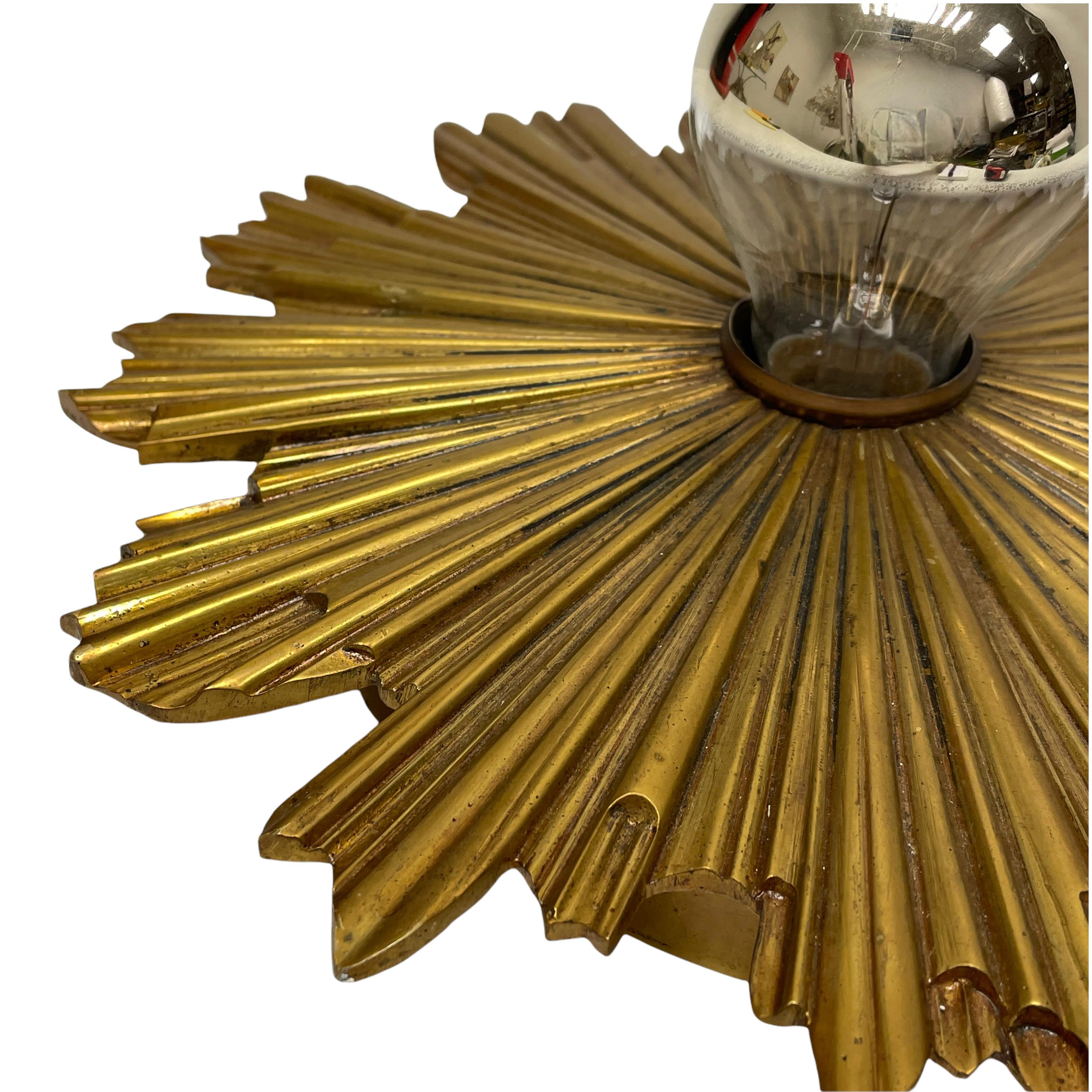 Austrian Stunning Starburst Sunburst Brass Bronze Flush Mount Ceiling Light Fixture 1950s For Sale