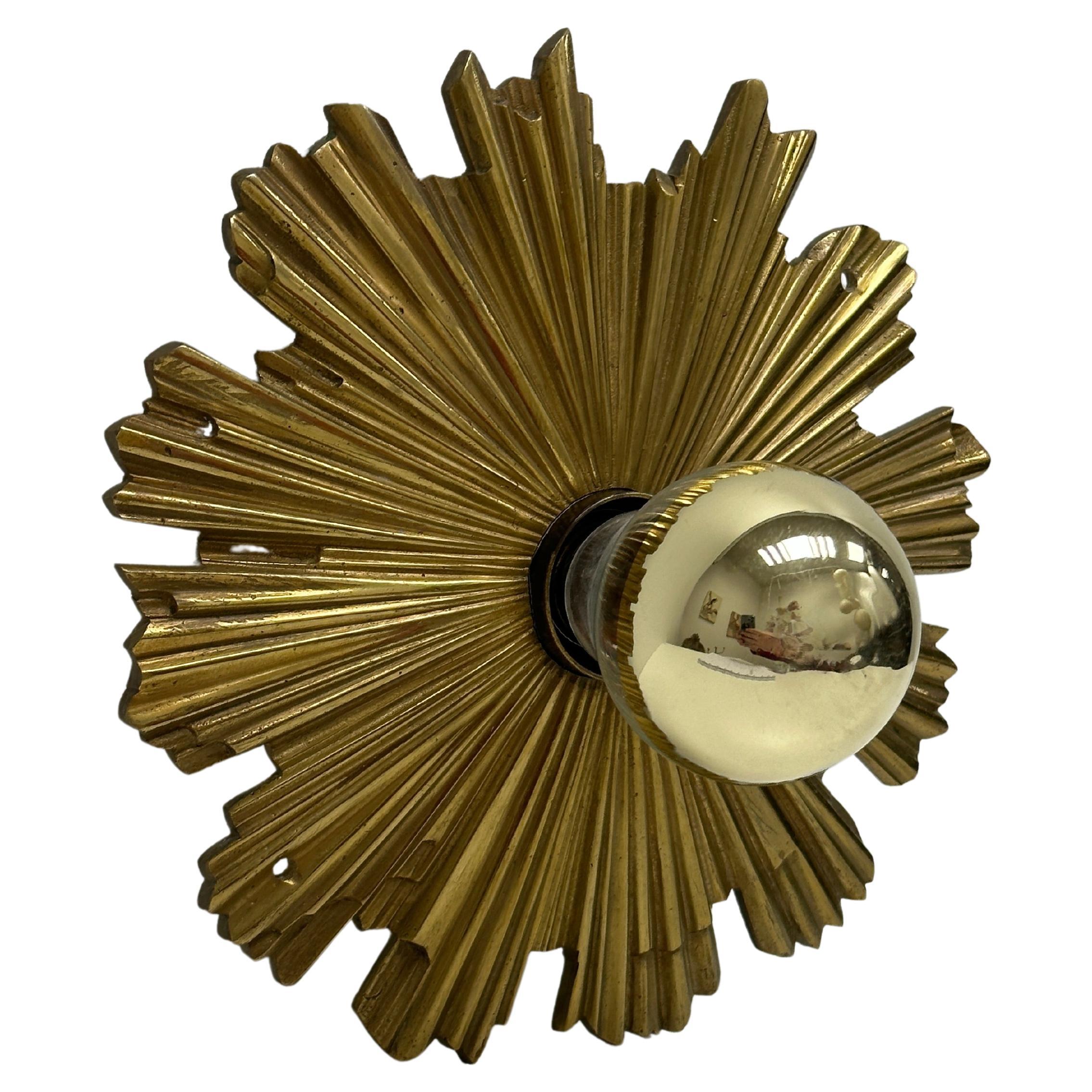 Stunning Starburst Sunburst Brass Bronze Flush Mount Ceiling Light Fixture 1950s For Sale