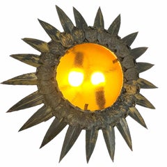 Stunning Starburst Sunburst Sun Flower Flush Mount Ceiling Light Fixture, 1950s