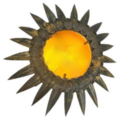 Stunning Starburst Sunburst Sun Flower Flush Mount Ceiling Light Fixture, 1950s