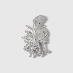 Stunning Sterling Detailed Octopus Brooch Pin w/ Bright Green Tsavorite Eyes