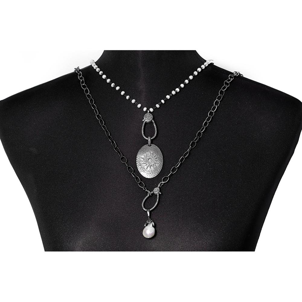 Women's Stunning Sterling Silver, Diamond, Pearl, White Sapphire and Necklace Set
