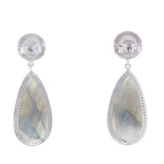 Stunning Sterling Silver Labradorite and Diamond Dangle Earrings