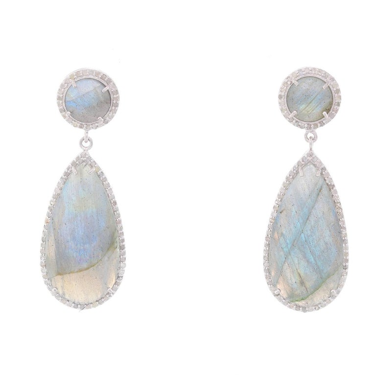 Stunning Sterling Silver Labradorite and Diamond Dangle Earrings For ...