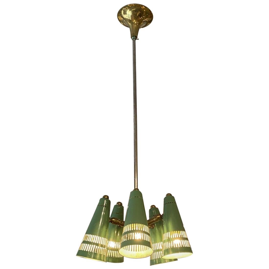 Stunning Stil Novo Green Shaded Ceiling Lamp, France, 1950
