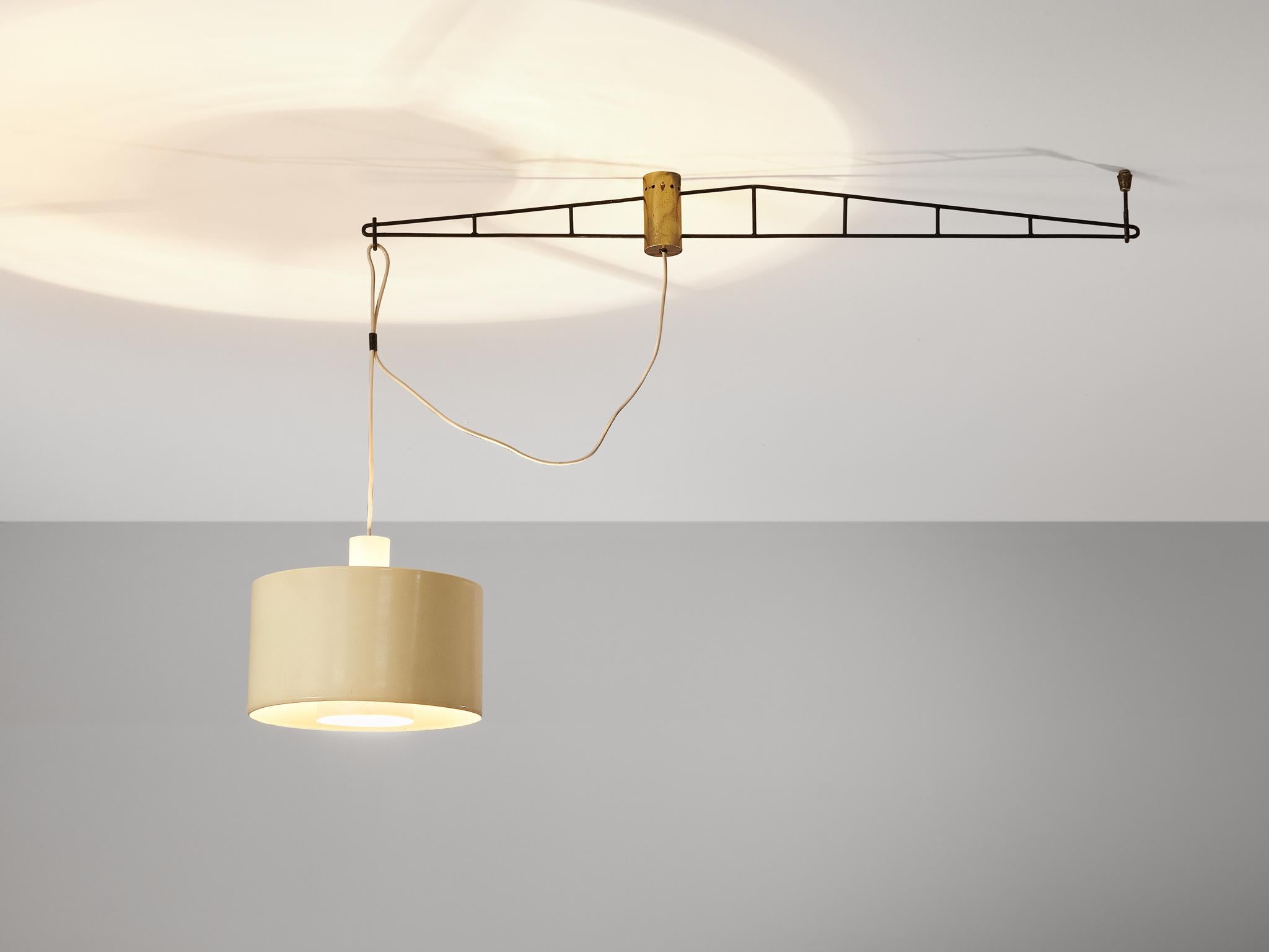 Conique Laiton Spoutnik Lustre Stilnovo Style Lumière Plafond en Blanc