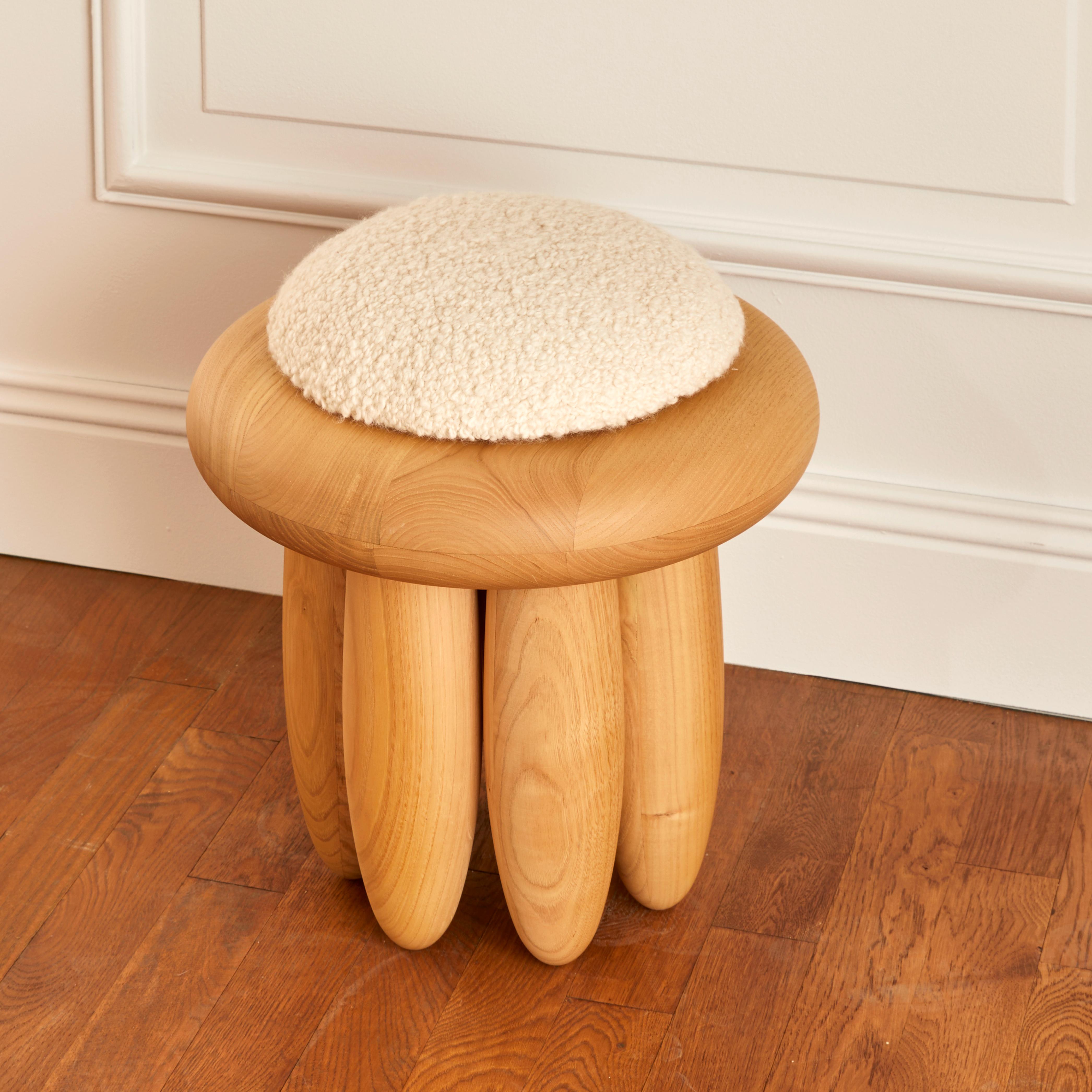 Modern Stunning stool in massive wood and fabric by G. NICOLET For Sale