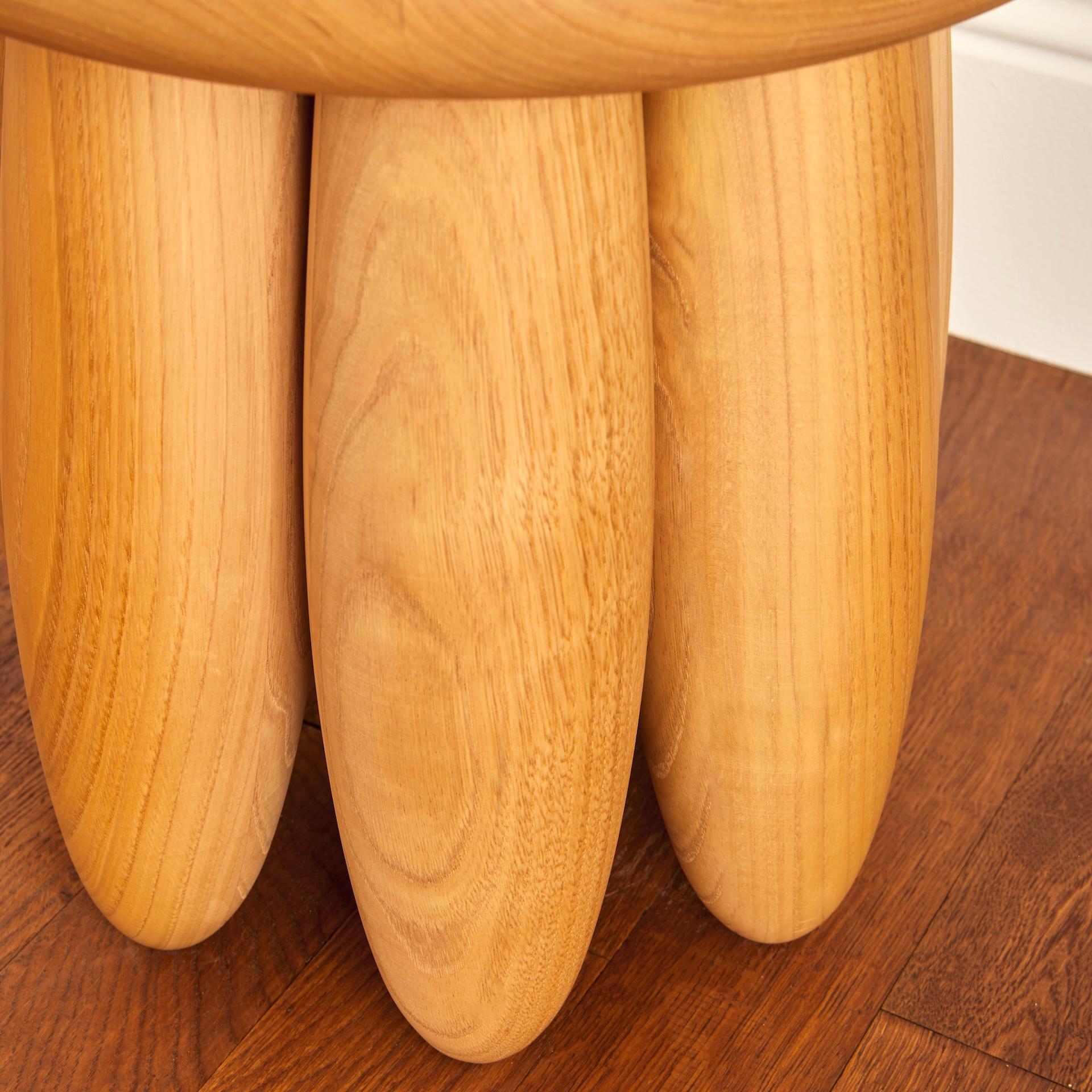 European Stunning stool in massive wood and fabric by G. NICOLET For Sale