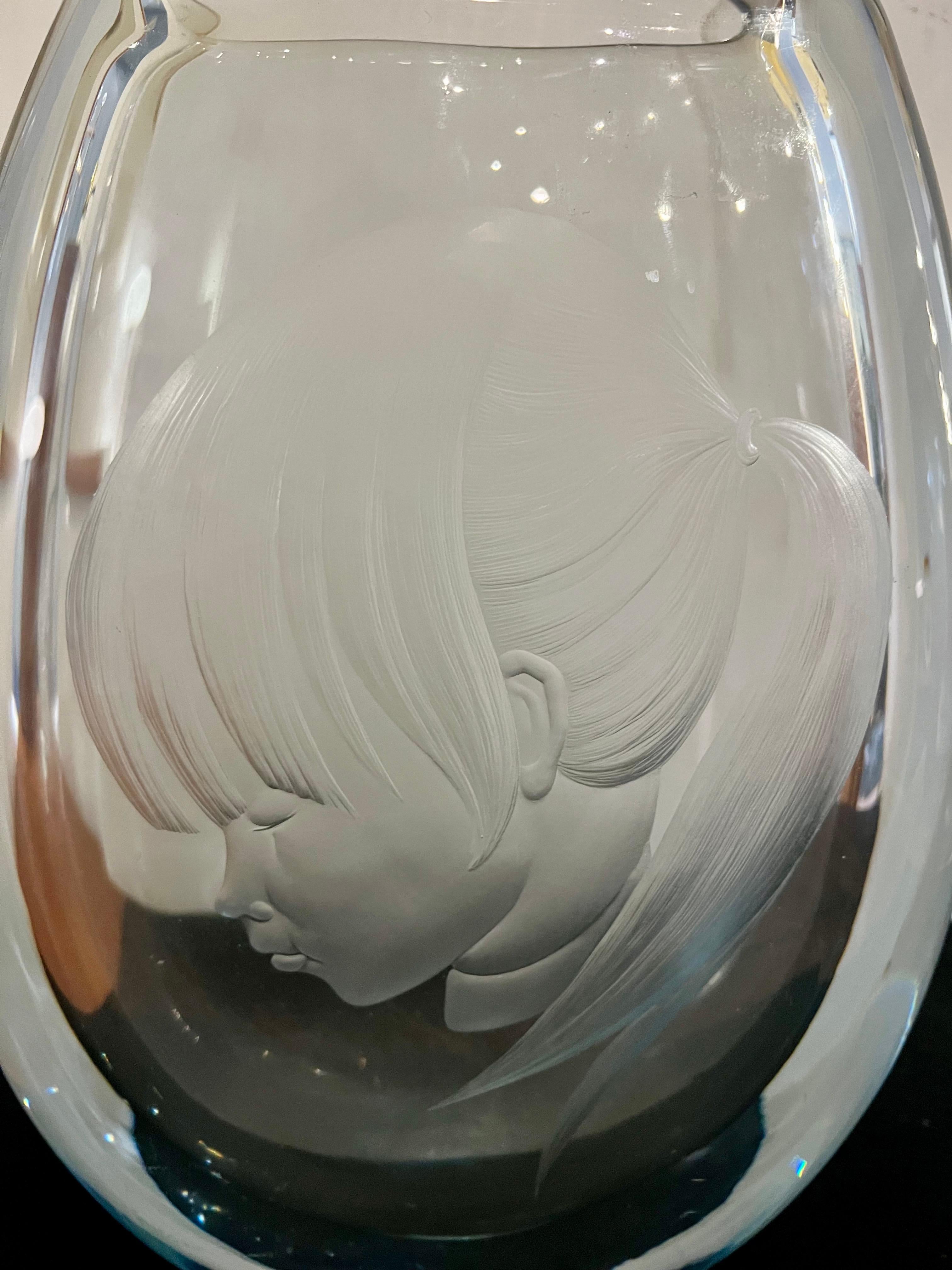 Swedish Stunning Strombergshyttan Etched Massive Glass Vase For Sale