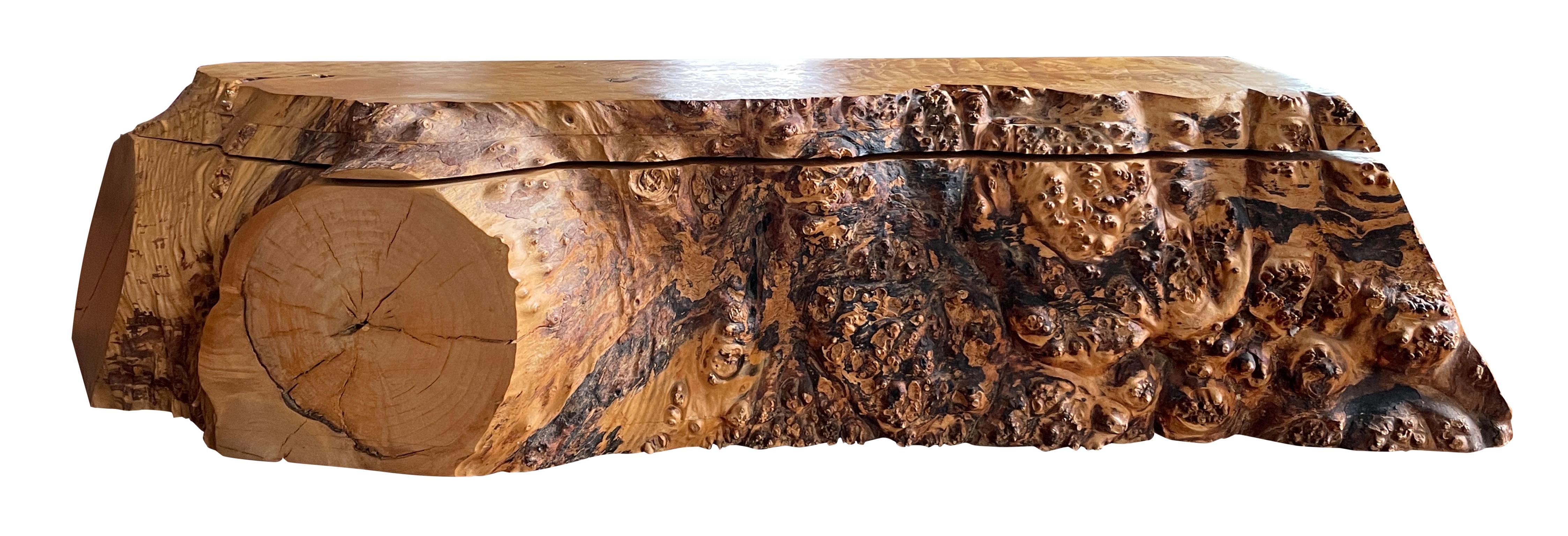 Mid-Century Modern Stunning Studio Craft Maple Burl Organic Jewelry Box with 4 Containers with Lids For Sale
