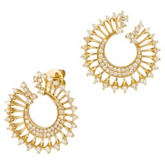 Stunning Studs White Yellow Gold 18K Earrings Diamond For Her