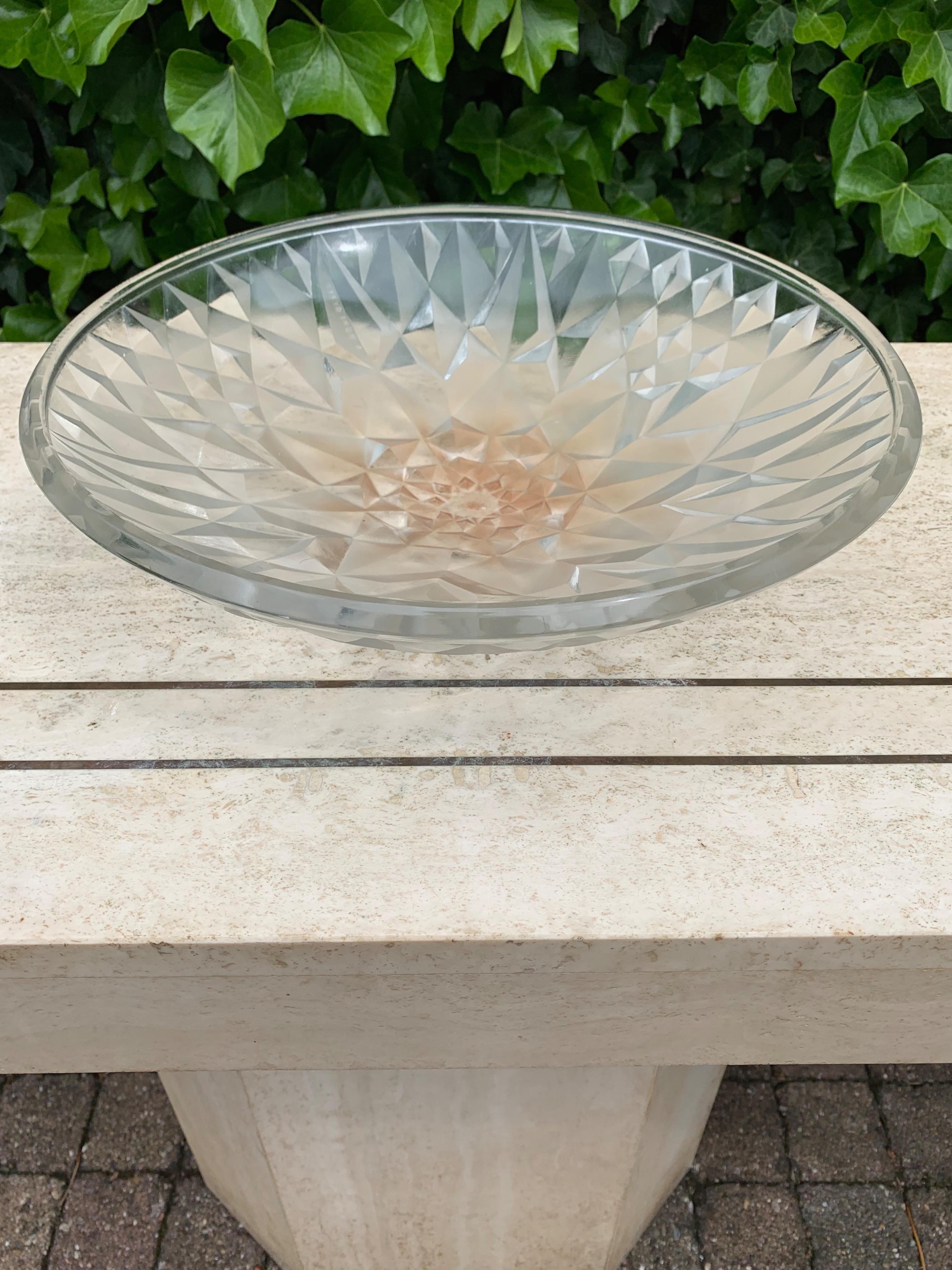 Stunning and Stylish French Art Deco Geometric Shape Glass Bowl by A. Hunebelle For Sale 10
