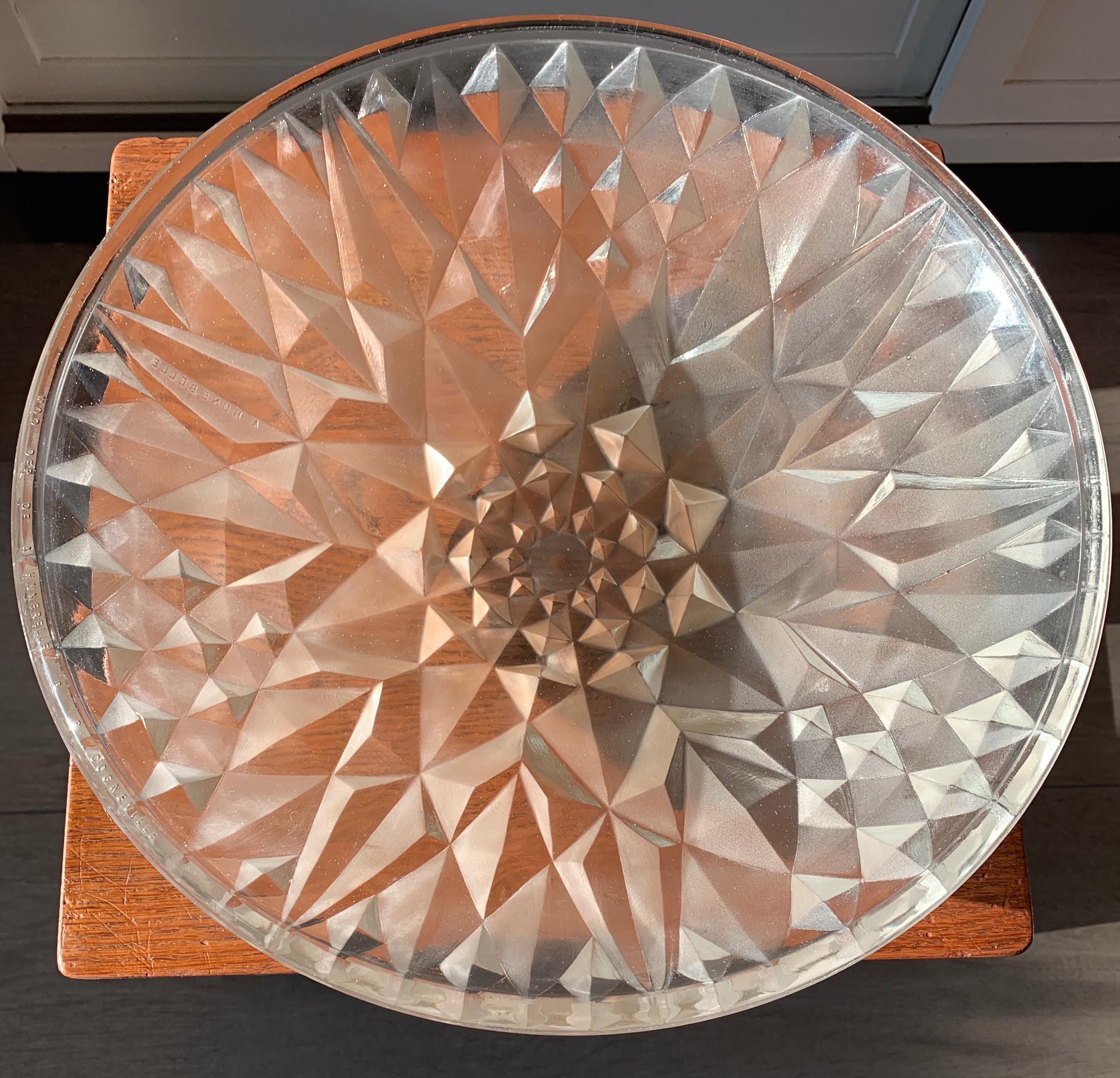 Stunning and Stylish French Art Deco Geometric Shape Glass Bowl by A. Hunebelle For Sale 2