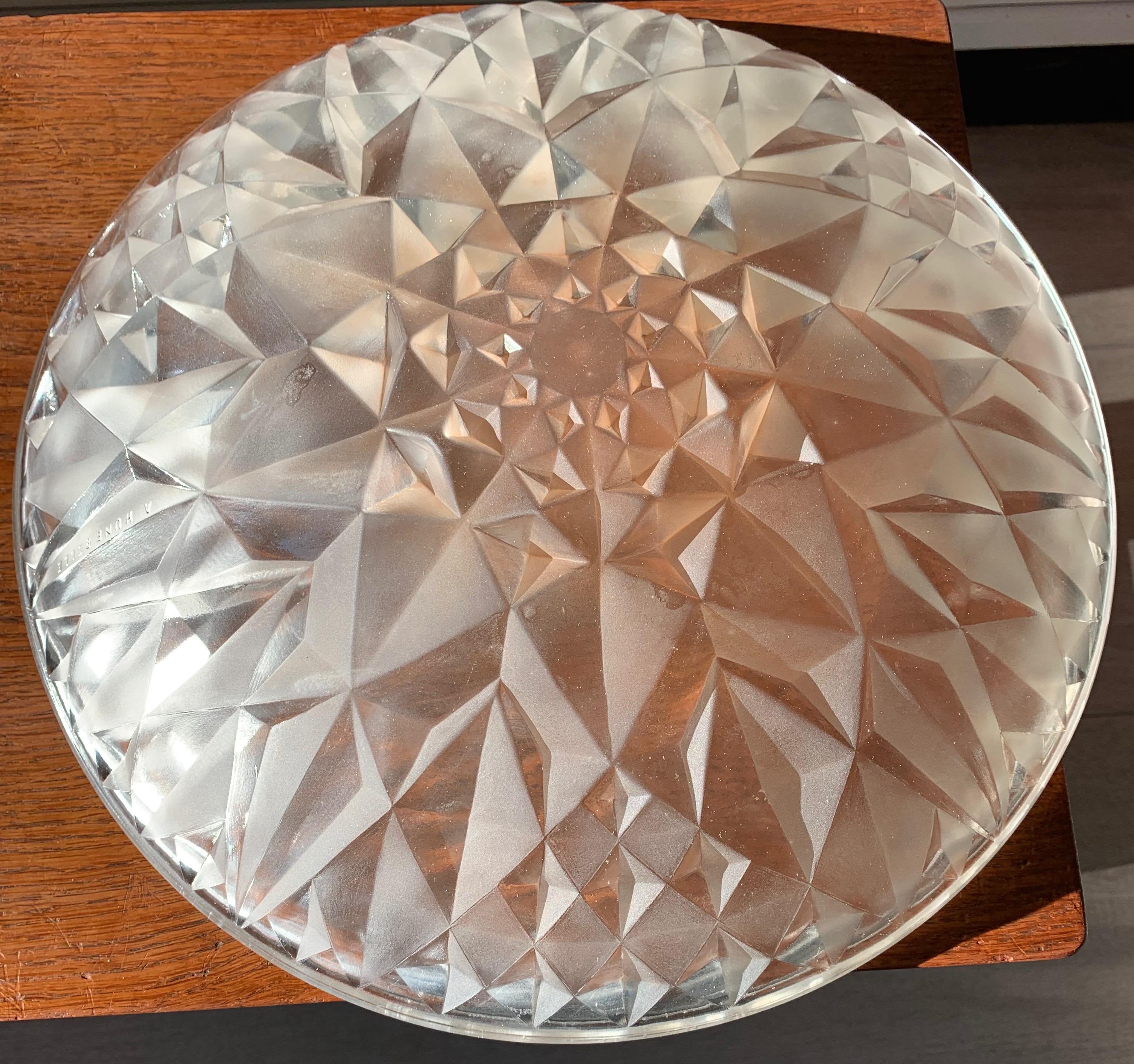 Stunning and Stylish French Art Deco Geometric Shape Glass Bowl by A. Hunebelle For Sale 3