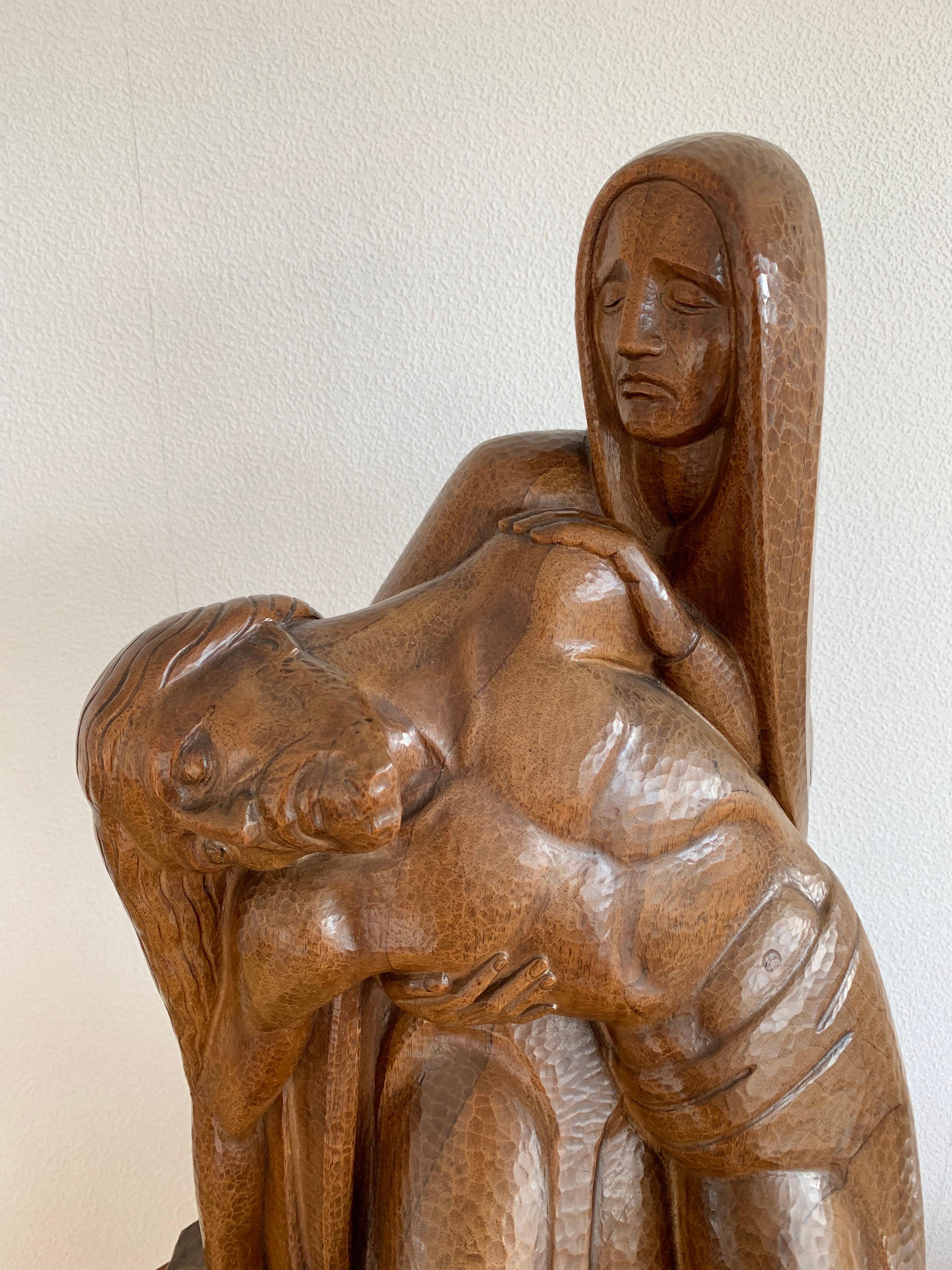 Hand-Carved Stunning & Stylish Gothic Revival Pietà Sculpture with the Original Pedestal