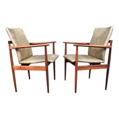 Antique Stunning & Stylish Pair of Handcrafted Midcentury Modern Solid Wooden Armchairs