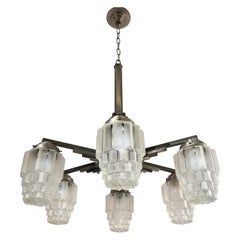 Stunning, Stylish & Rare French Art Deco Pendant / Chandelier with Glass Shades